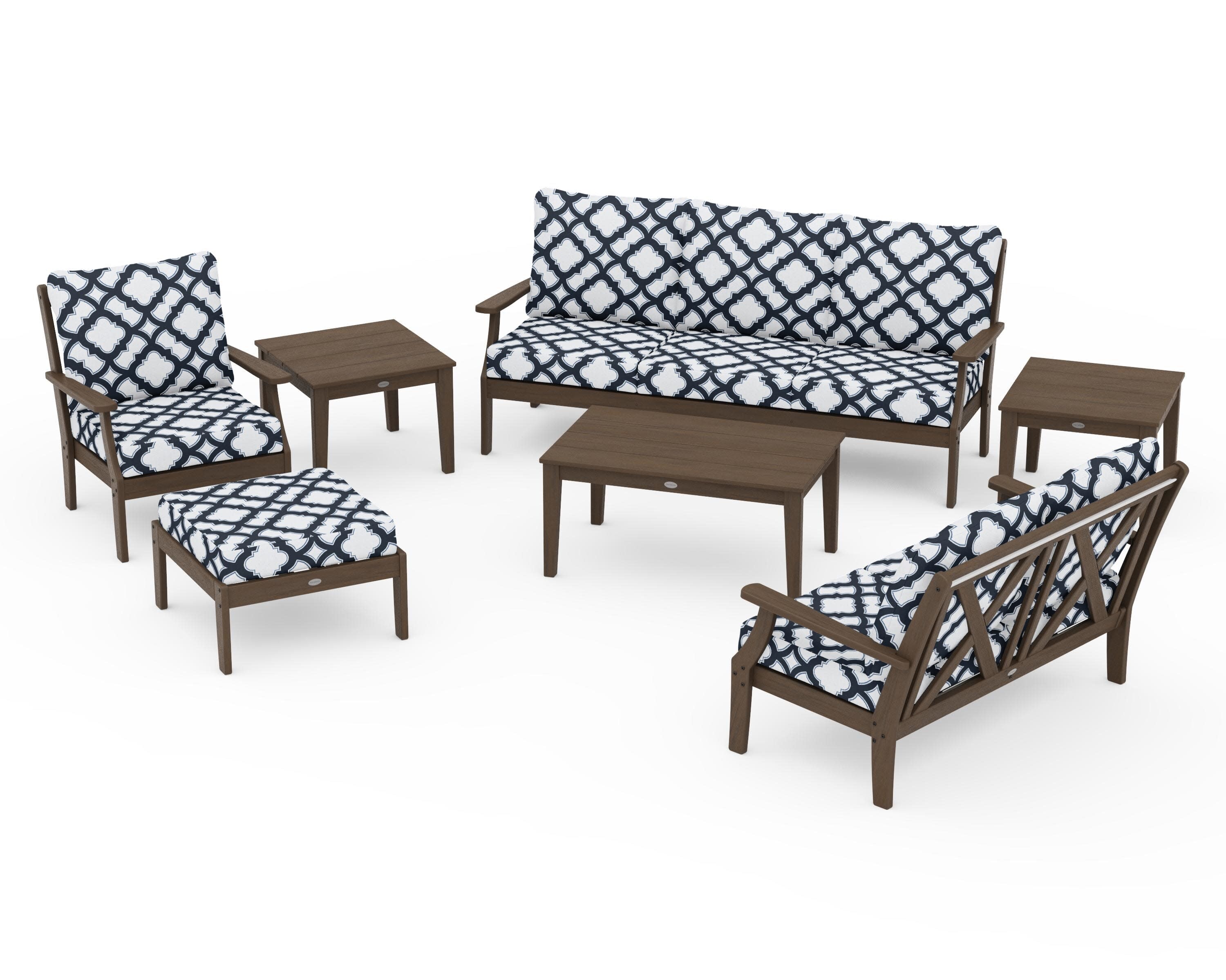 Braxton 7-Piece Deep Seating Set in Kona / Trellis Marine Indigo