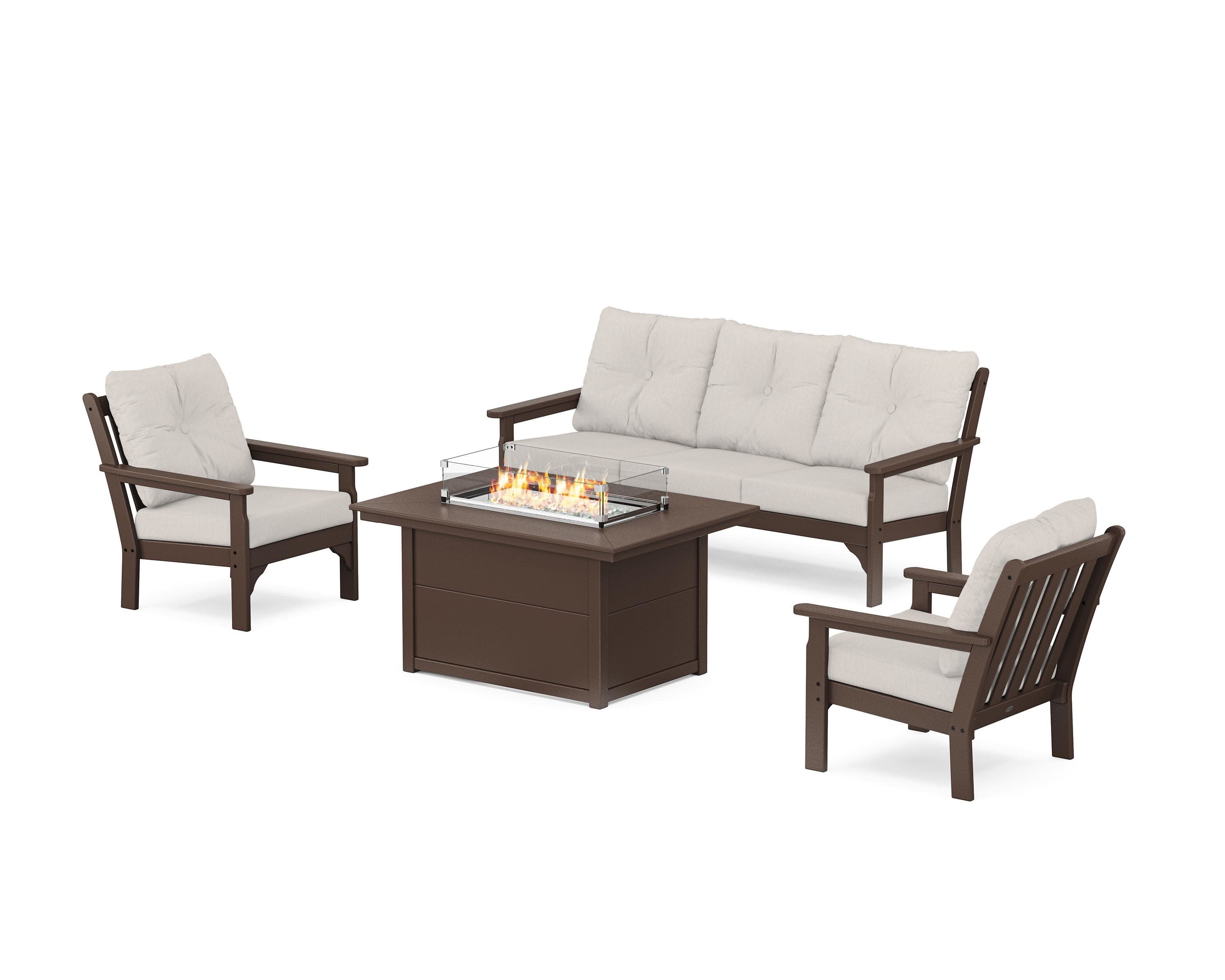 Vineyard Deep Seating Fire Pit Table Set in Mahogany / Cast Ash