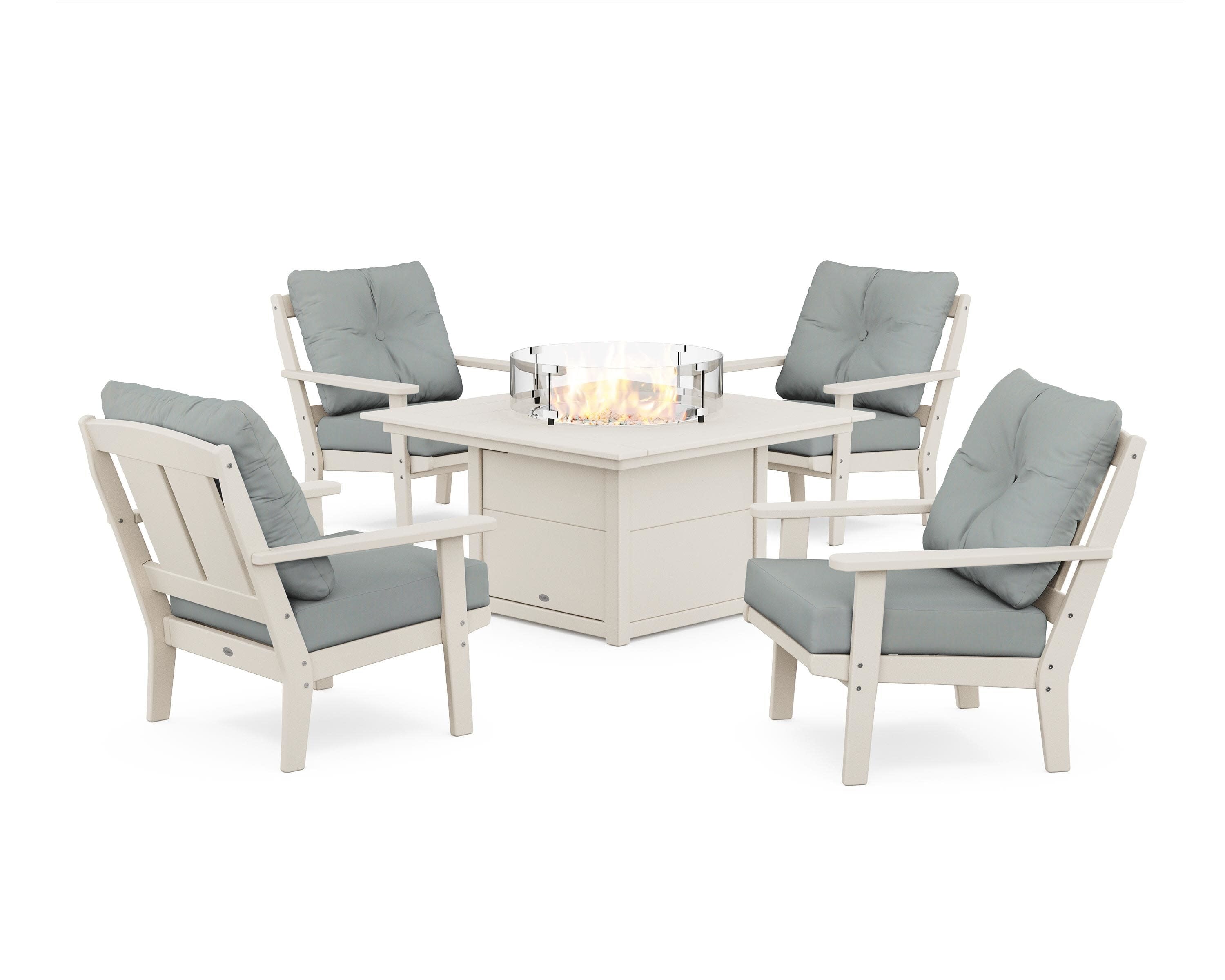 Mission 5-Piece Deep Seating Set with Fire Pit Table in Sand / Spa