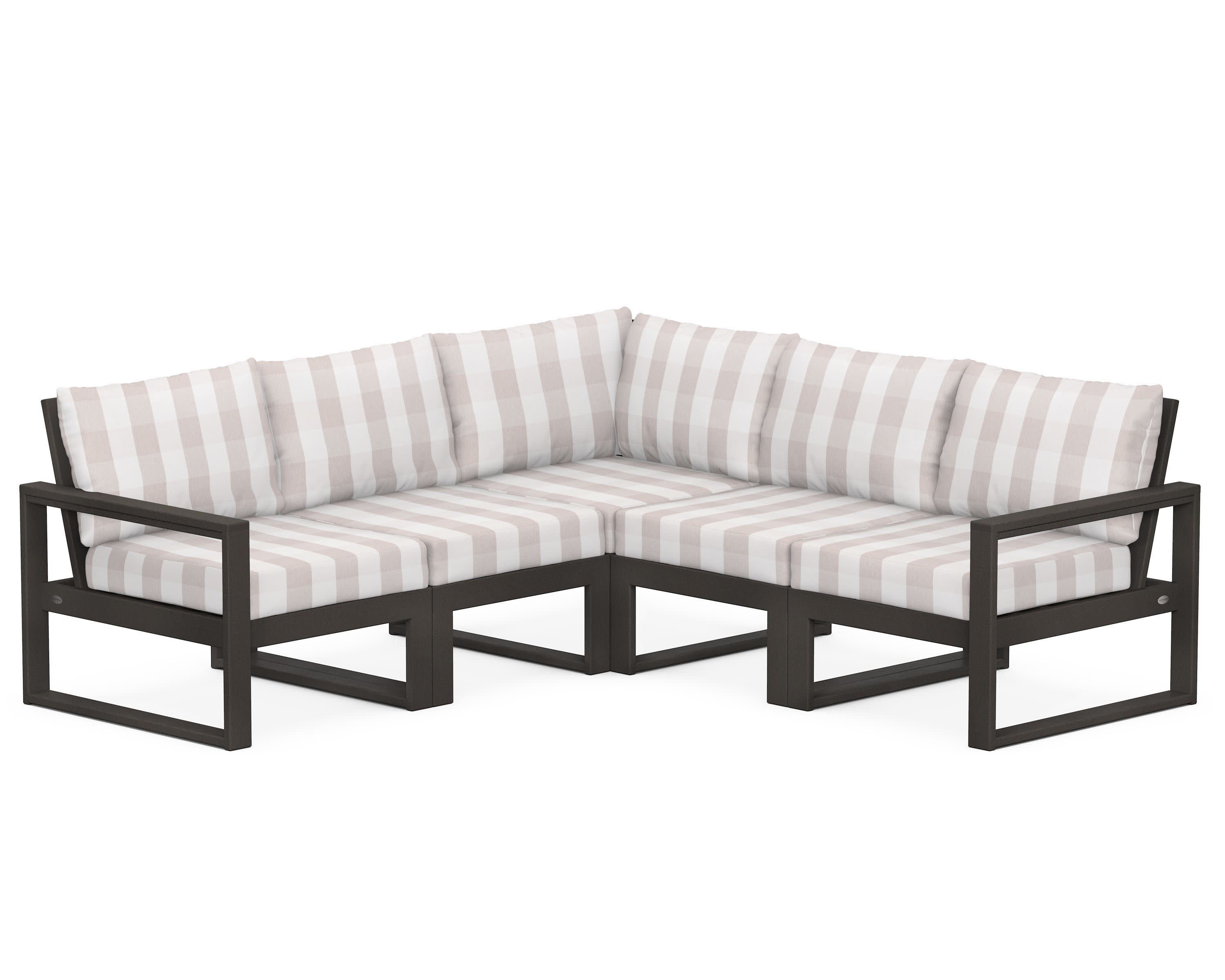 EDGE 5-Piece Modular Deep Seating Set in Vintage Coffee / Buffalo Plaid Dune Burlap