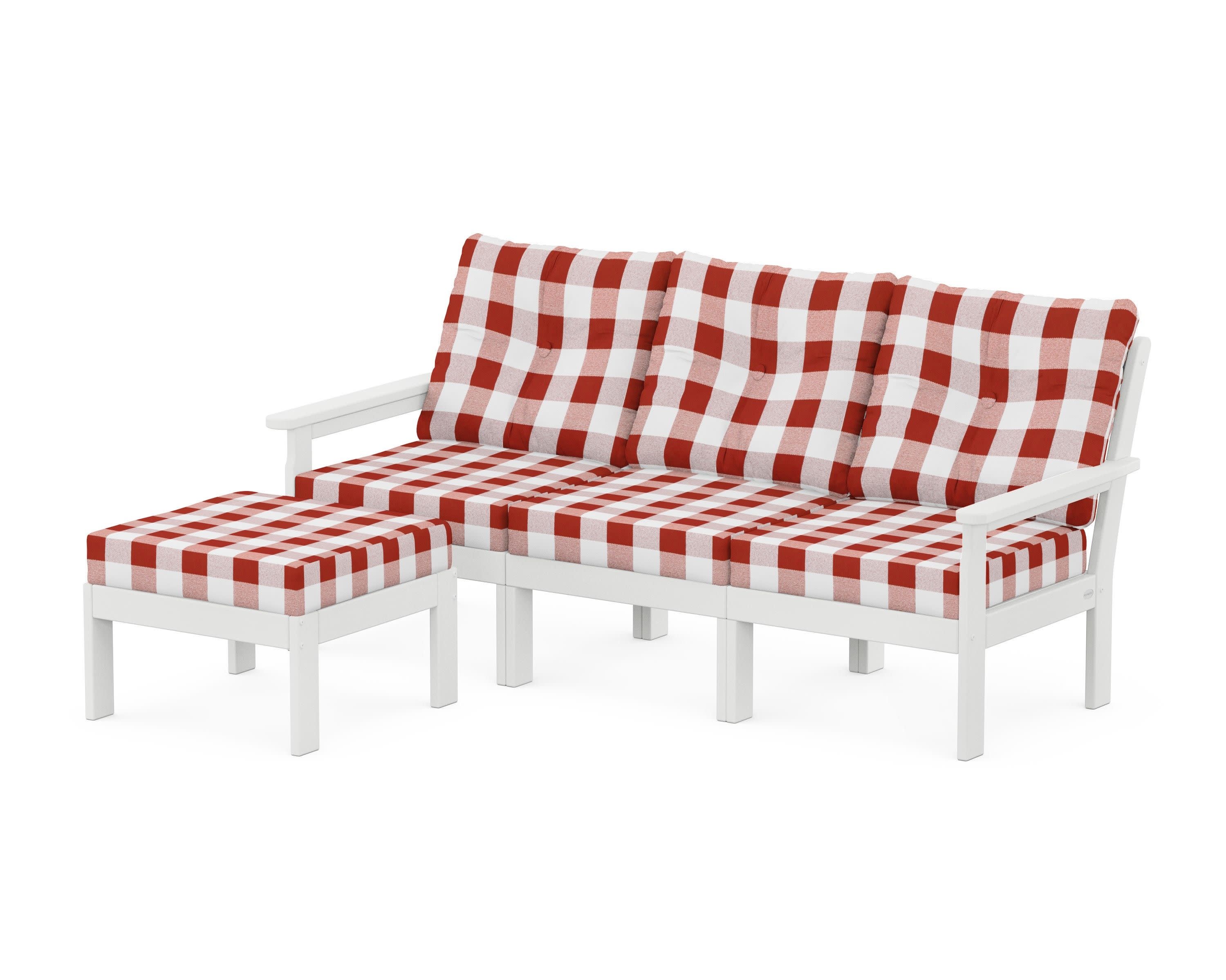 Vineyard 4-Piece Sectional with Ottoman in White / Buffalo Plaid Crimson