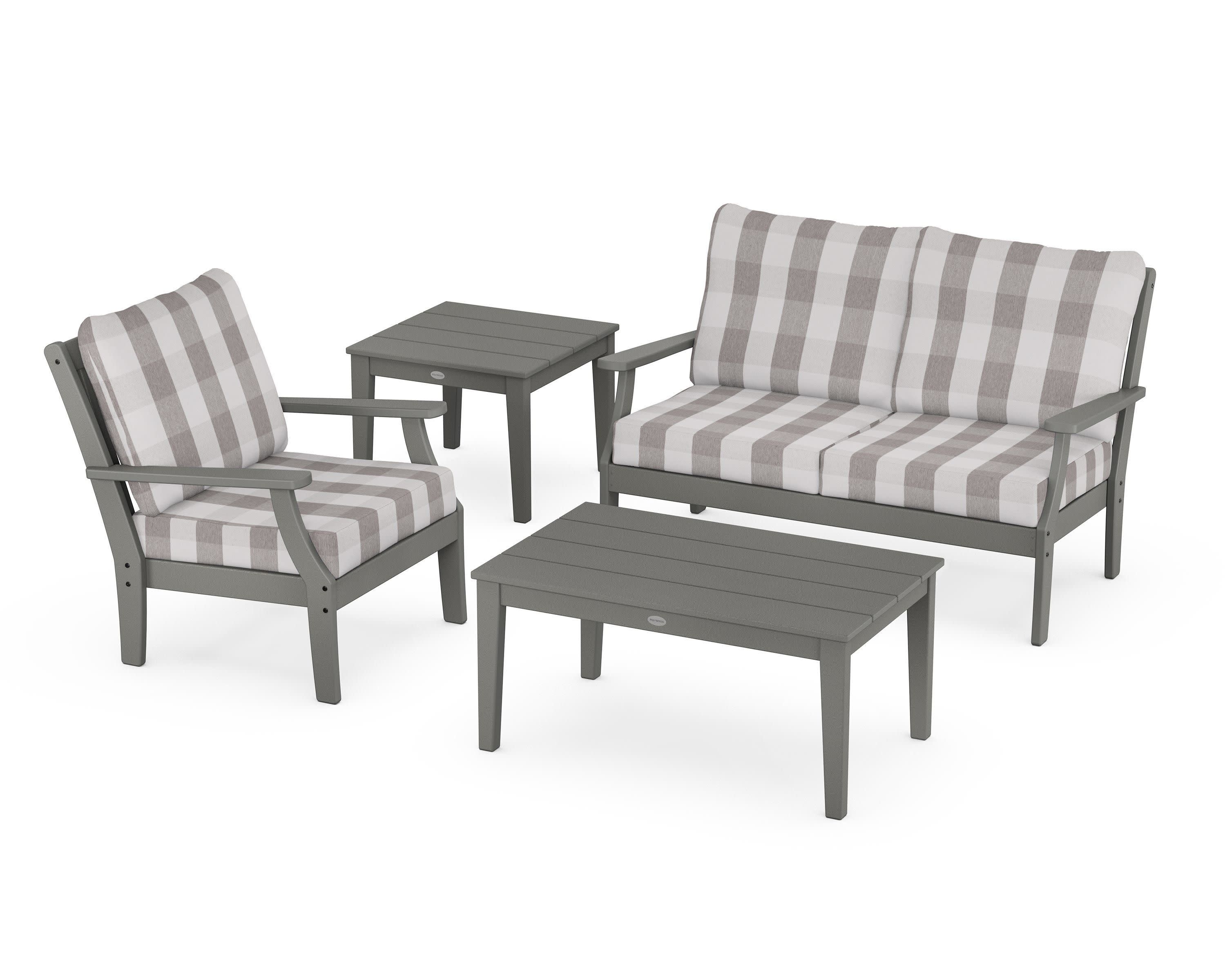 Braxton 4-Piece Deep Seating Set in Slate Grey / Buffalo Plaid Grey Mist