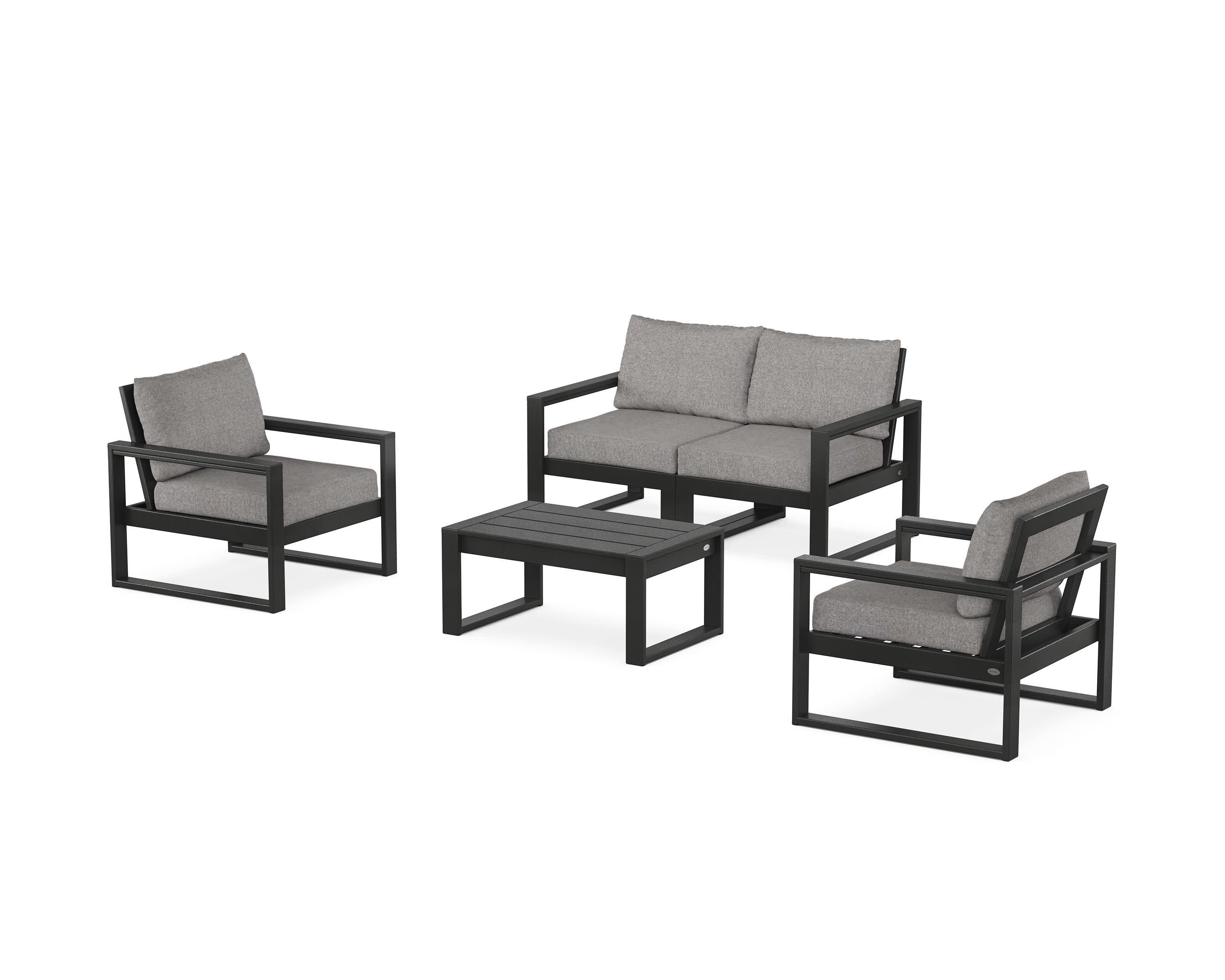 EDGE Sectional 4-Piece Deep Seating Set with Loveseat in Black / Grey Mist