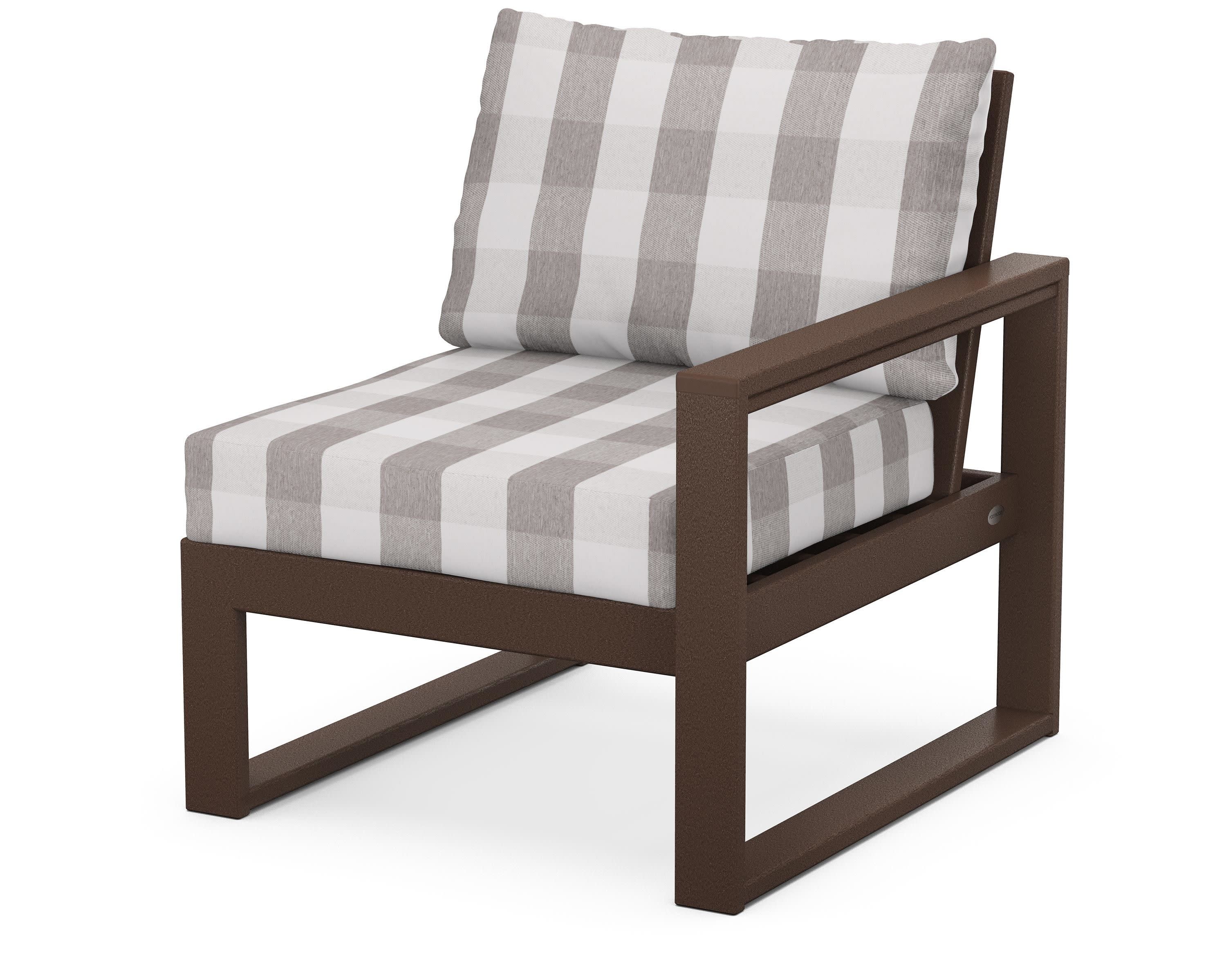 EDGE Modular Right Arm Chair in Mahogany / Buffalo Plaid Grey Mist