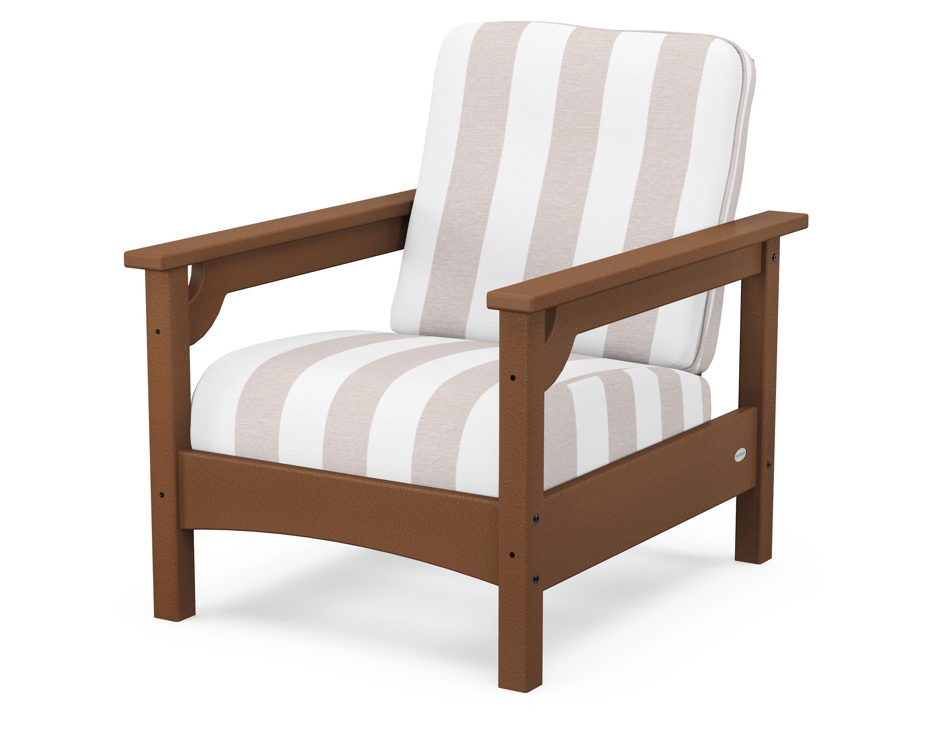 Club Chair in Teak / Cabana Stripe Dune Burlap