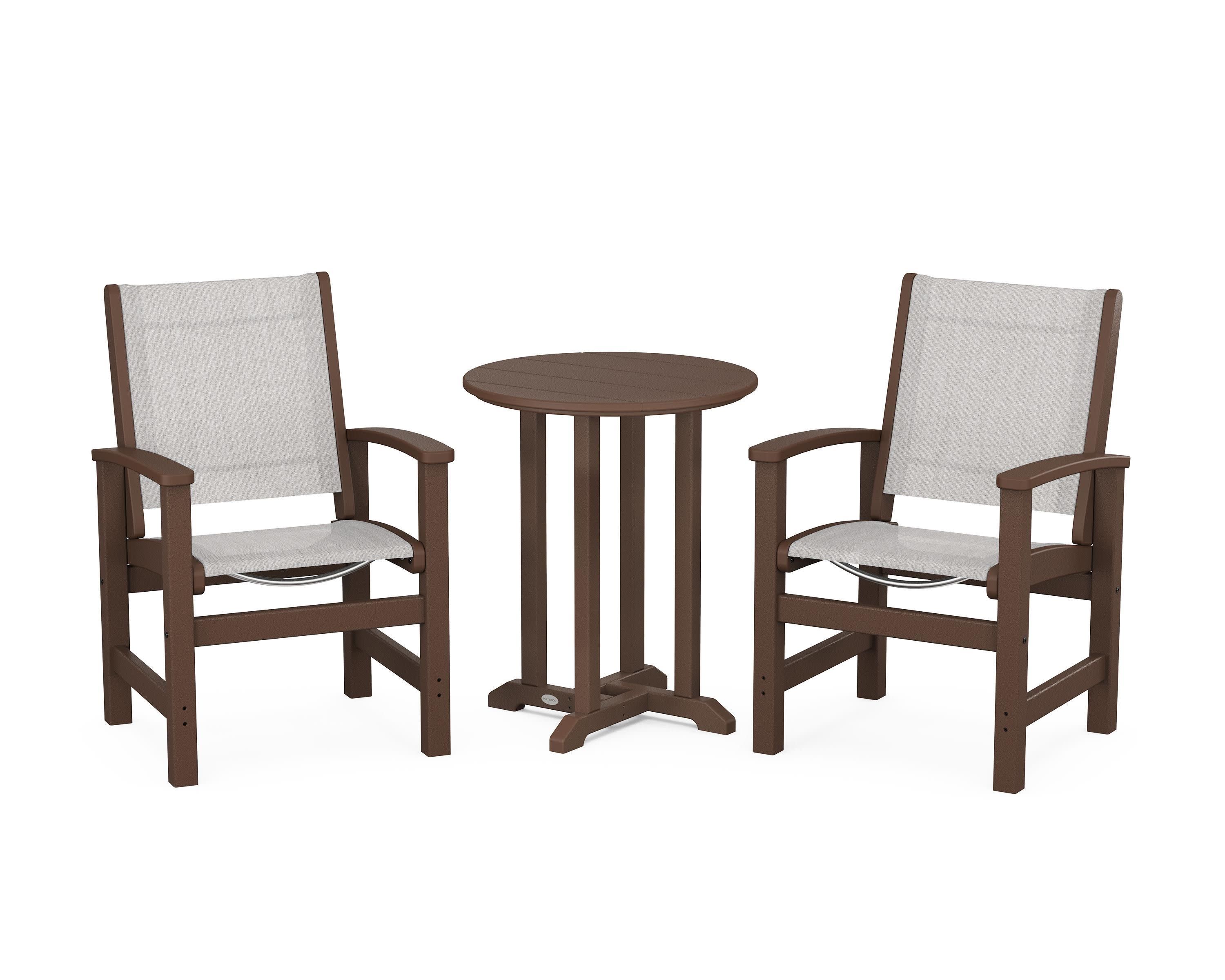 Coastal 3-Piece Round Bistro Dining Set in Mahogany / Parchment Sling