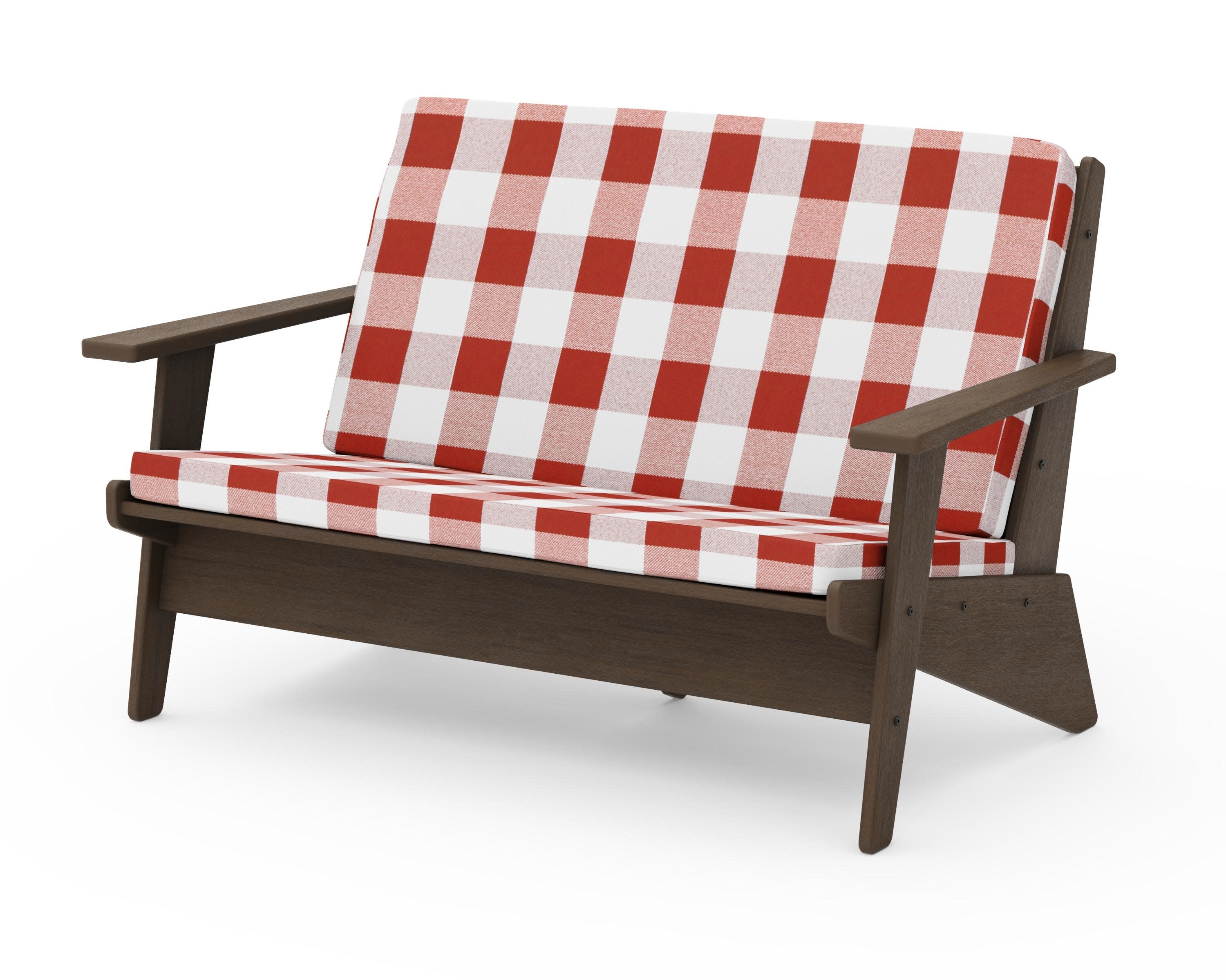 Riviera Modern Lounge Loveseat in Kona / Buffalo Plaid Crimson