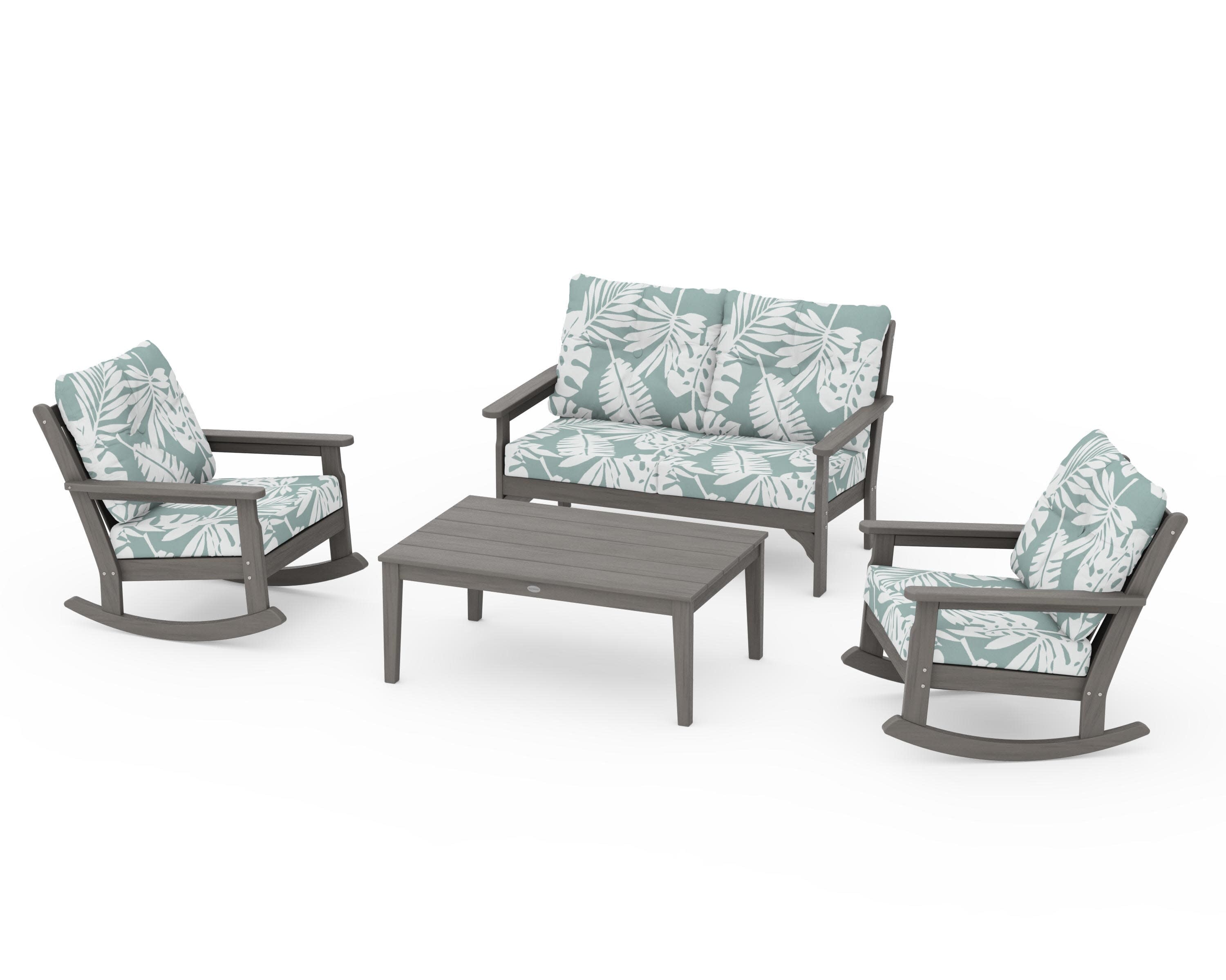 Vineyard 4-Piece Deep Seating Rocking Chair Set in Driftwood / Leaf Glacier Spa