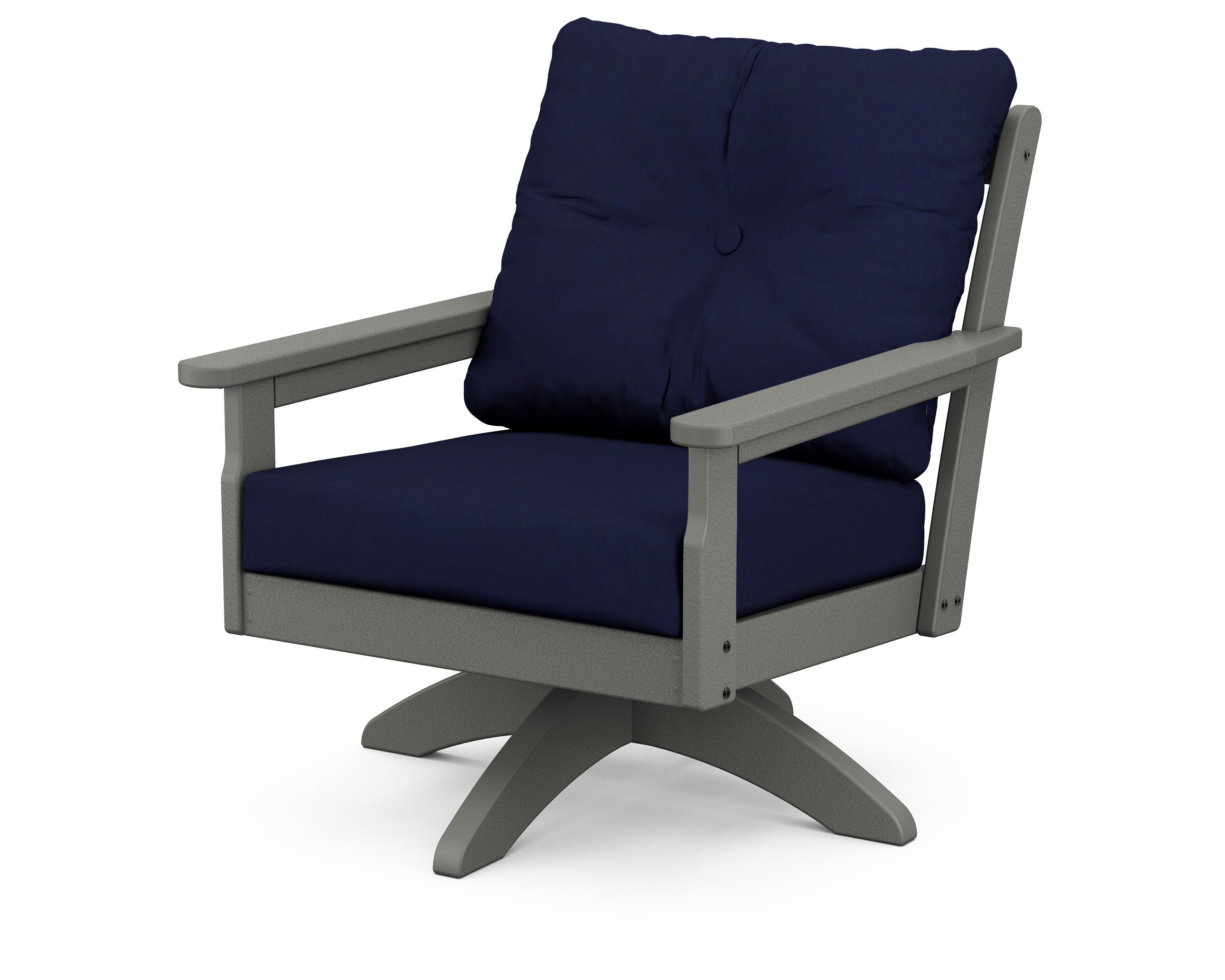 Vineyard Deep Seating Swivel Chair in Slate Grey / Navy