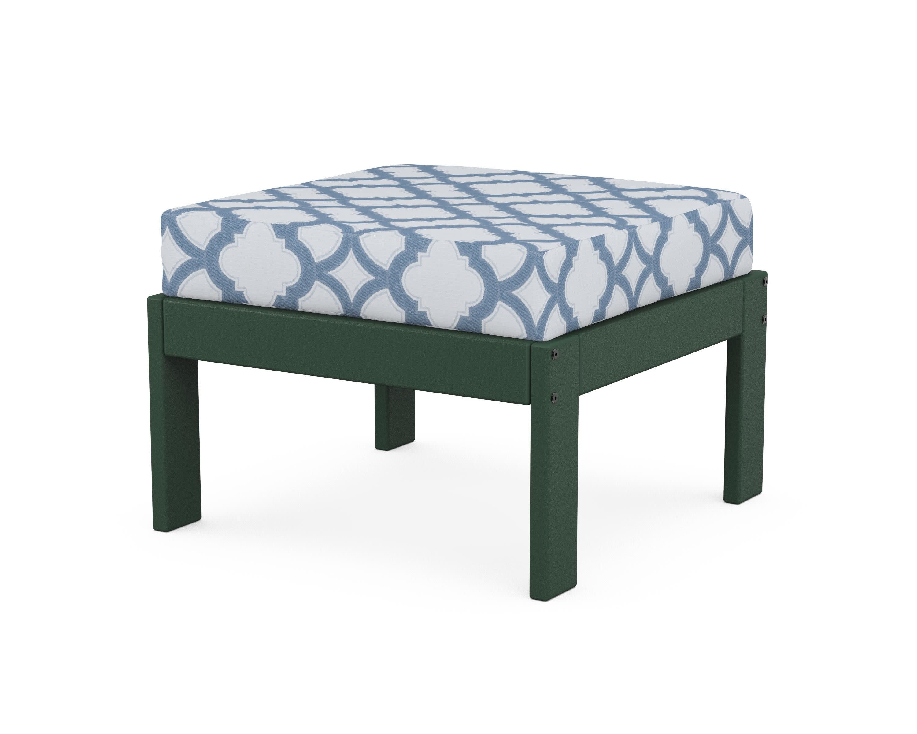 Vineyard Modular Ottoman in Green / Trellis Sky Blue