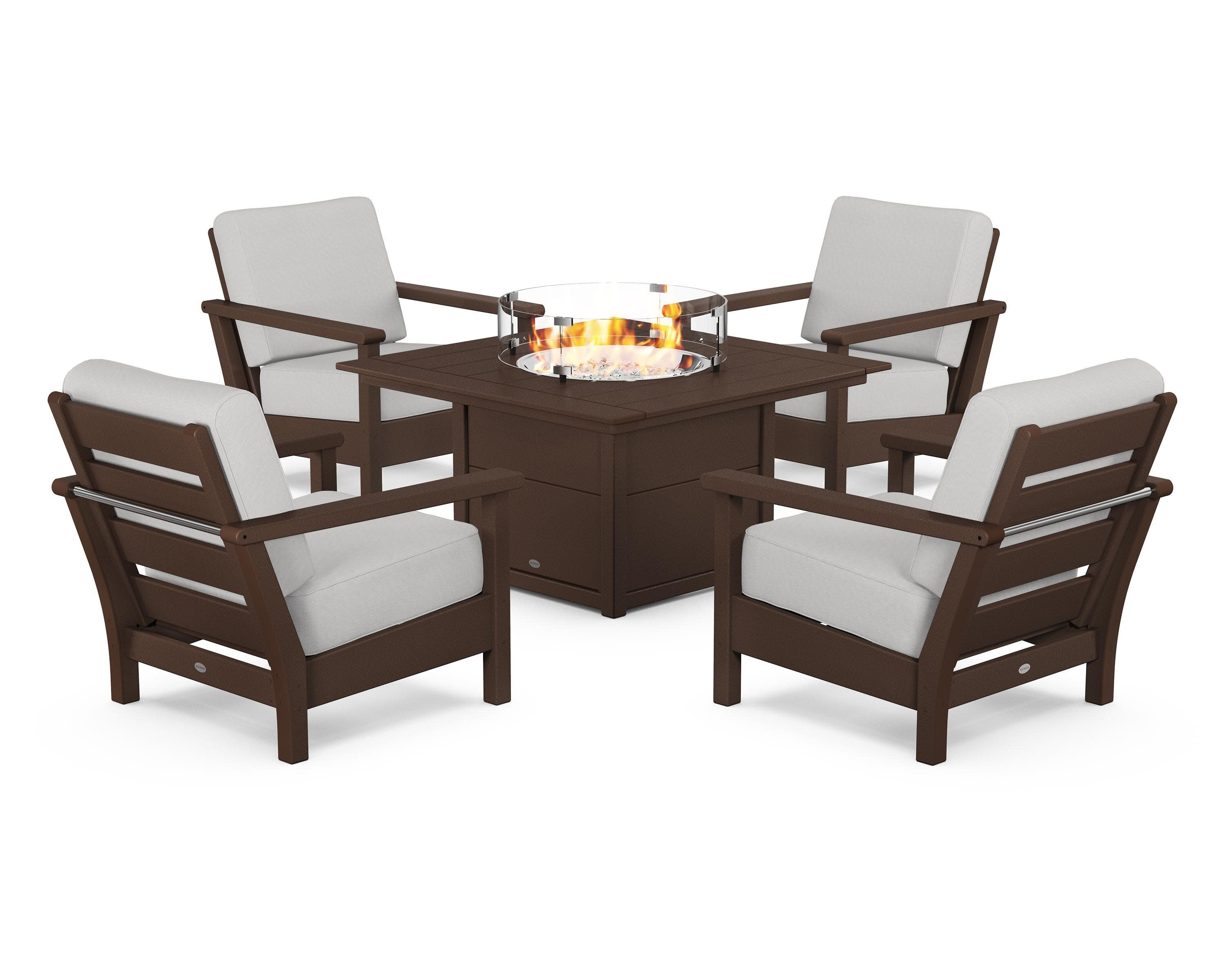Harbour 5-Piece Conversation Set with Fire Pit Table in Mahogany / Diamond in the Rough