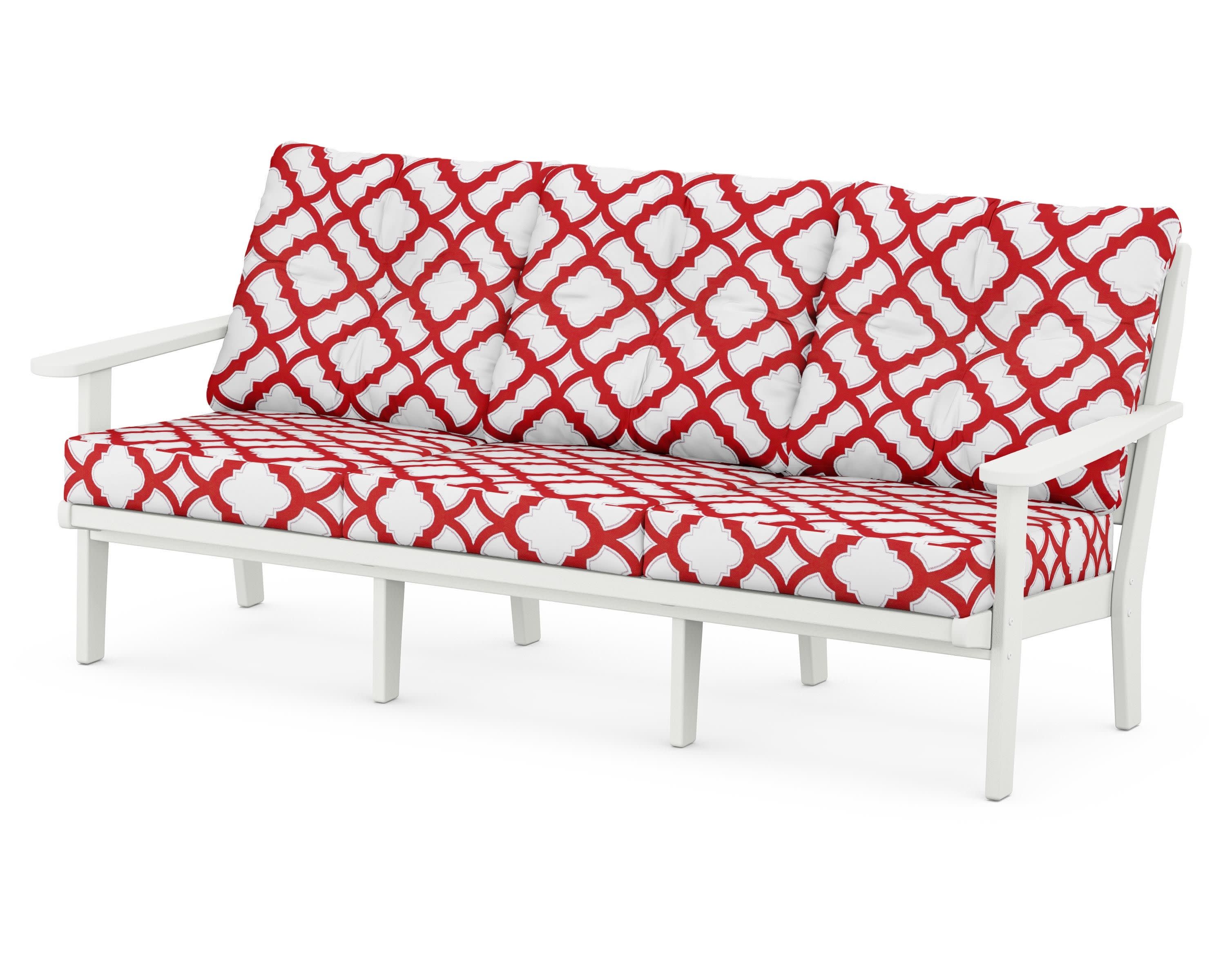 Lakeside Deep Seating Sofa in Vintage White / Trellis Crimson
