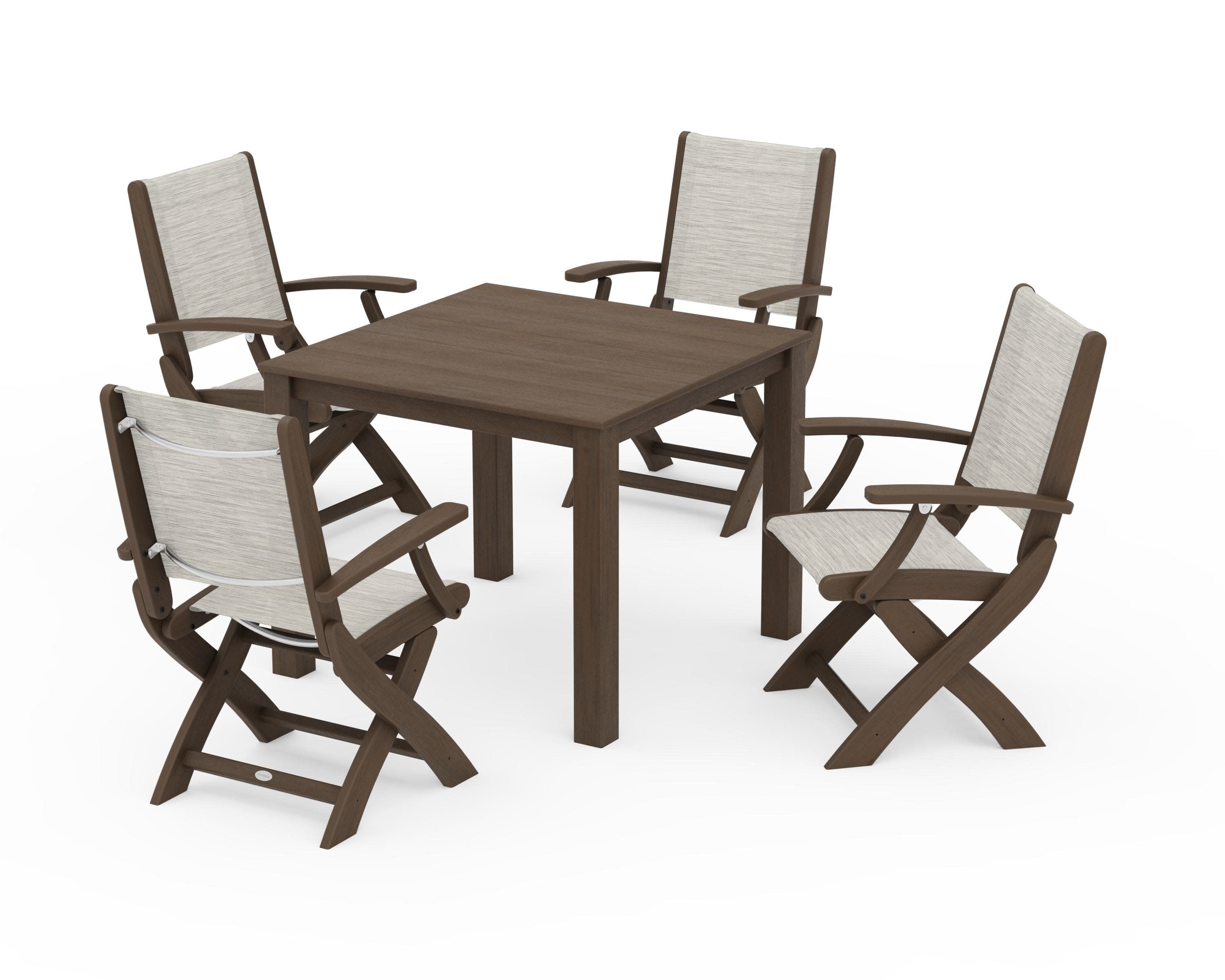 Coastal Folding Chair 5-Piece Parsons Dining Set in Kona / Birch Sling