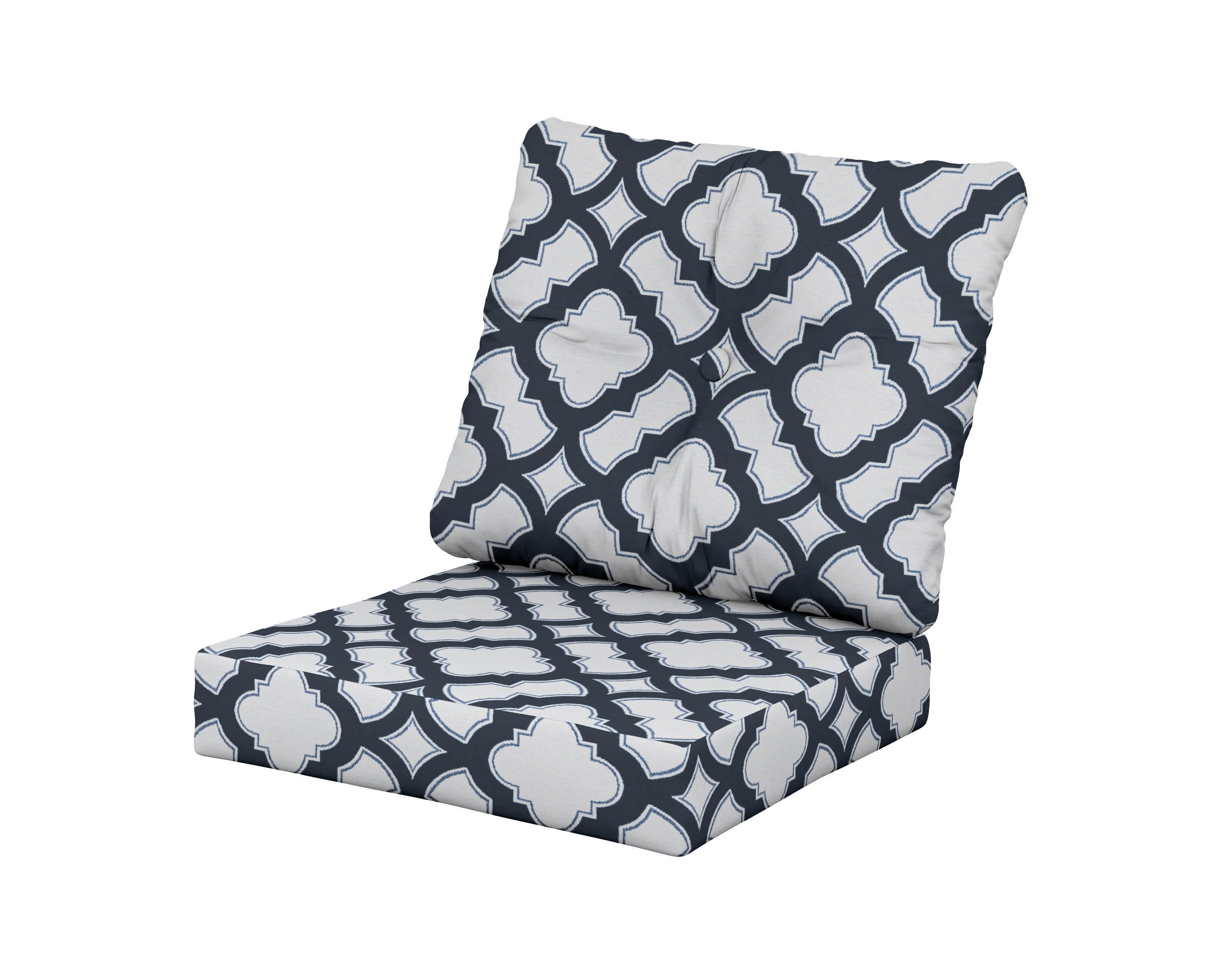 Vineyard Seat/Back Cushion in Trellis Marine Indigo