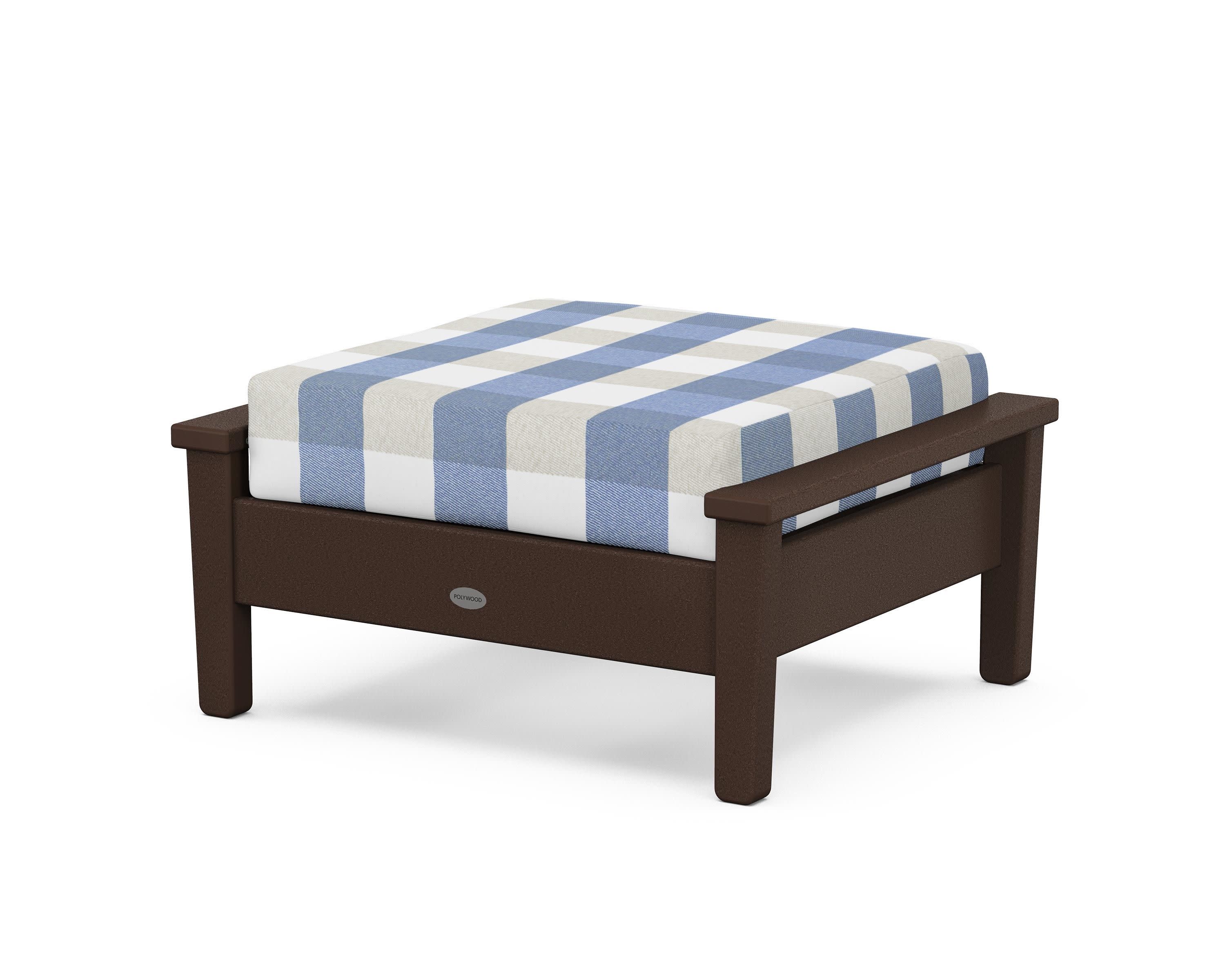 Prescott Deep Seating Ottoman in Mahogany / Buffalo Plaid Sky Blue