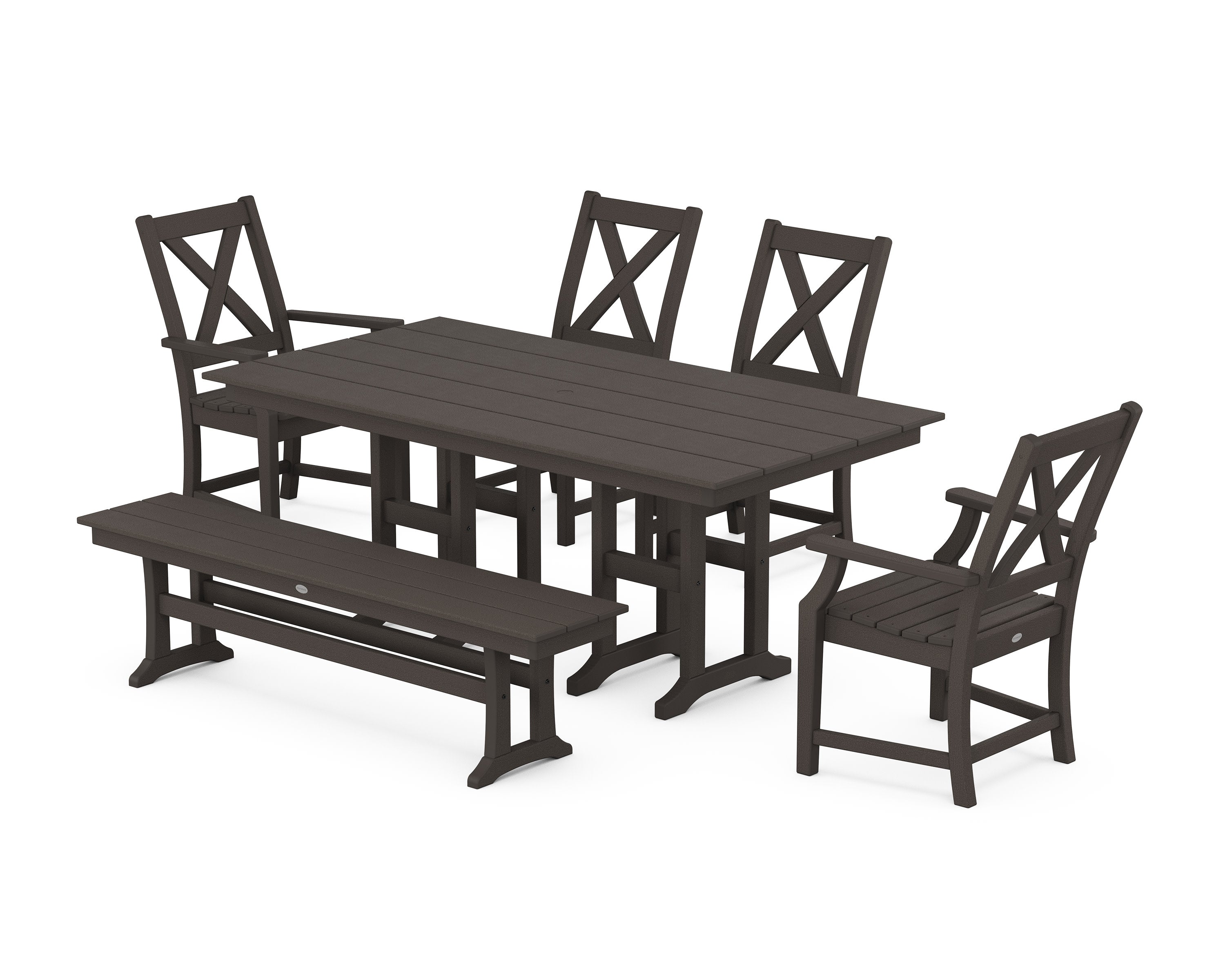 Braxton 6-Piece Farmhouse Dining Set in Vintage Coffee