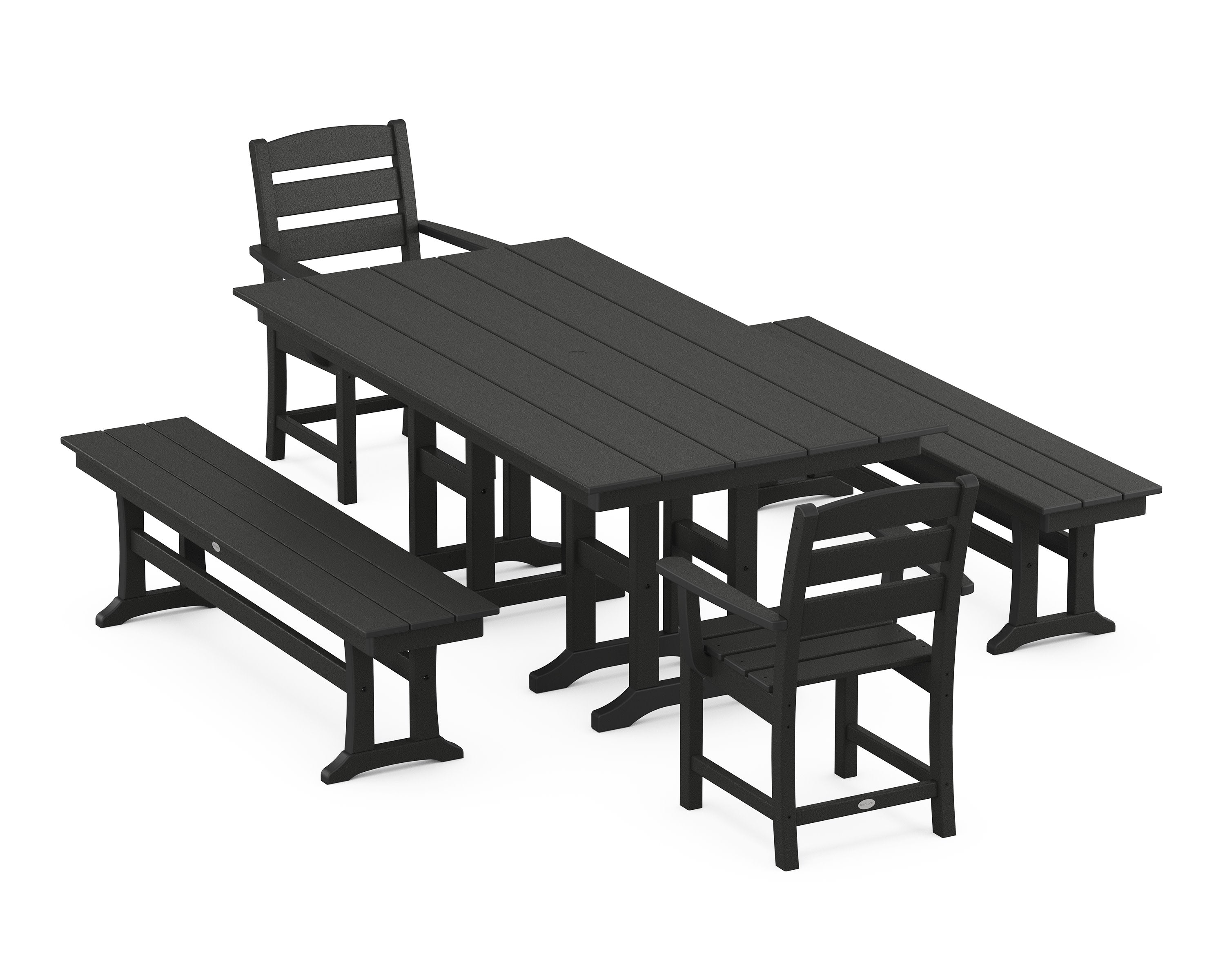 Lakeside 5-Piece Farmhouse Dining Set with Benches in Black