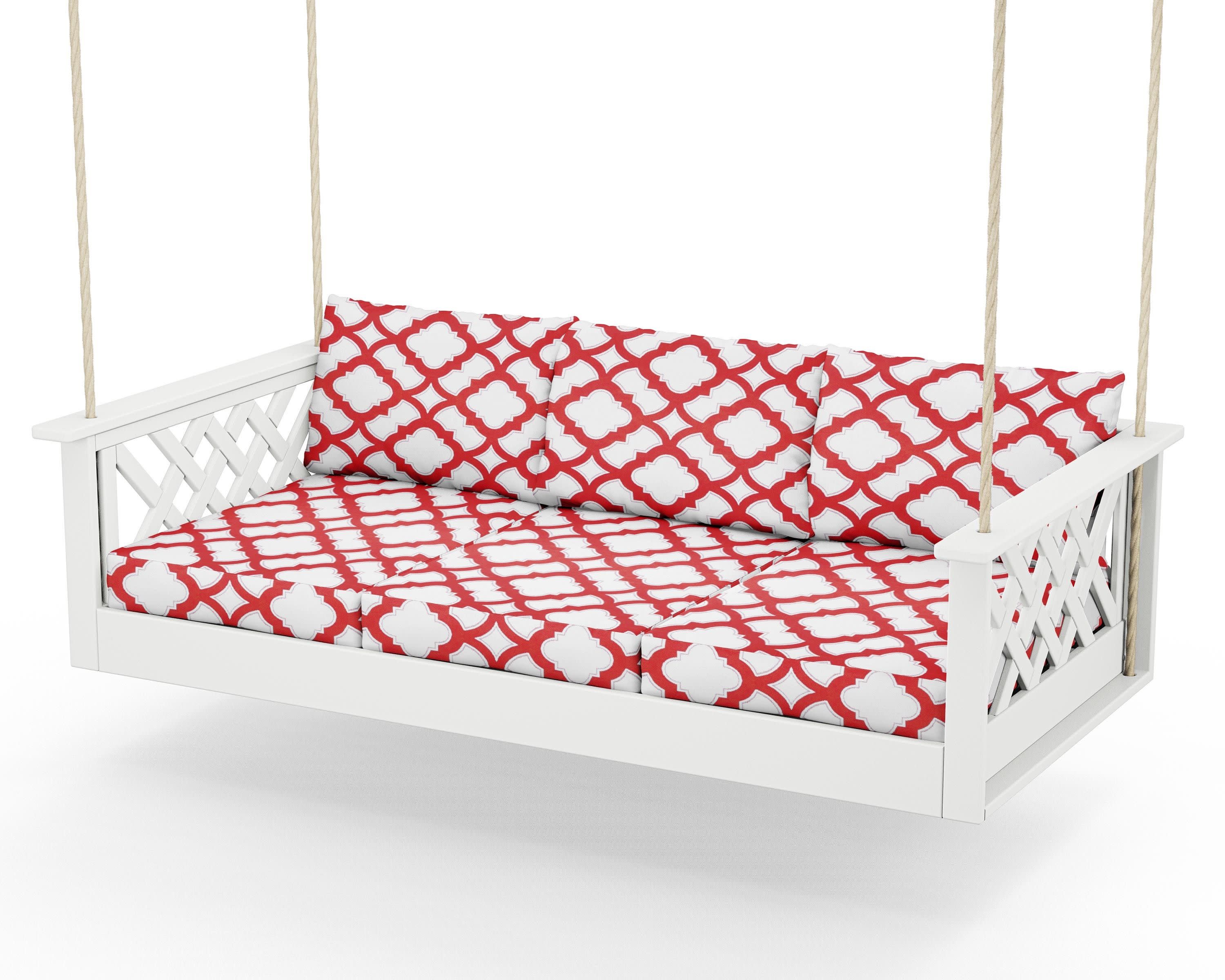 Wovendale Daybed Swing in White / Trellis Crimson