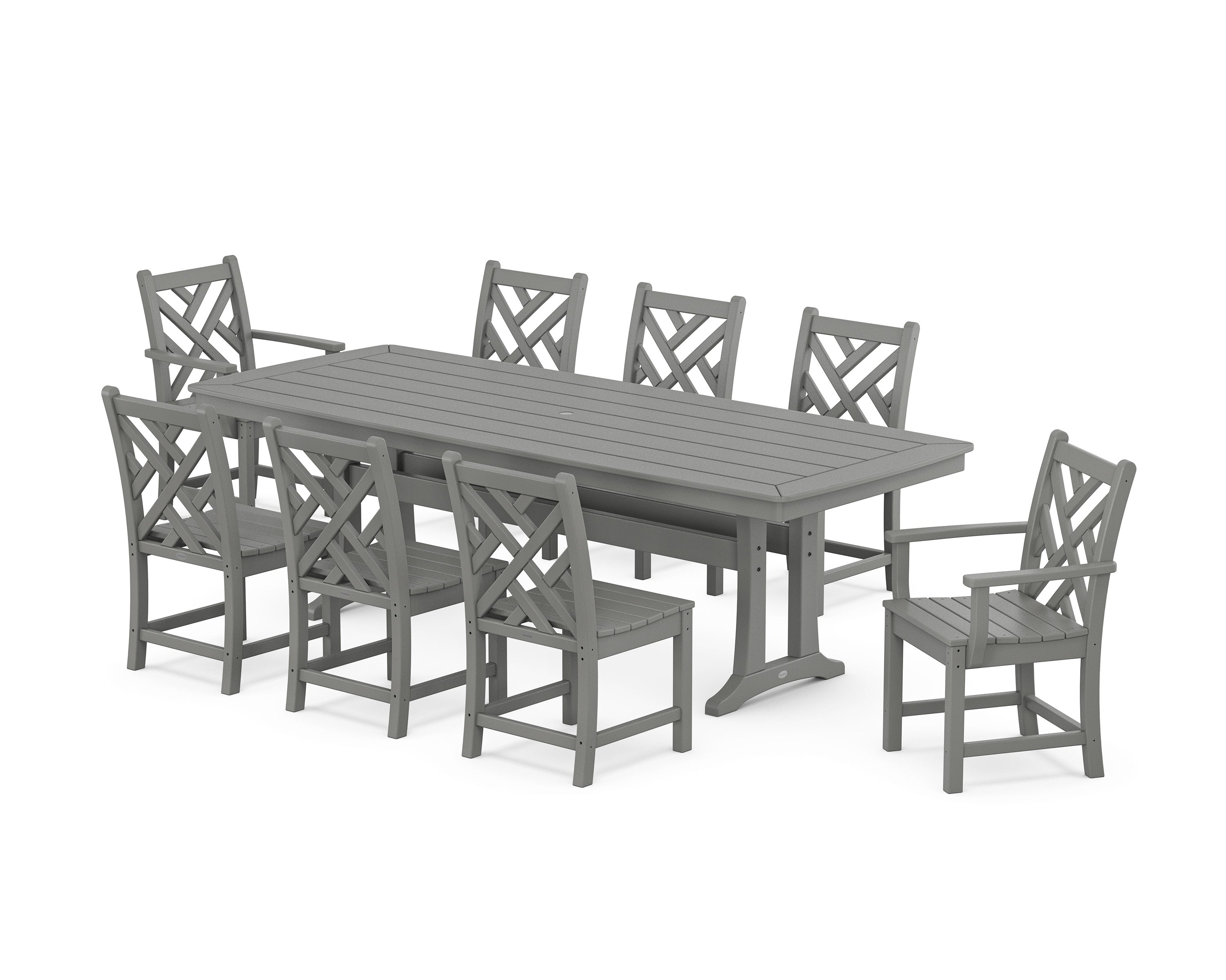 Chippendale 9-Piece Dining Set with Trestle Legs in Slate Grey