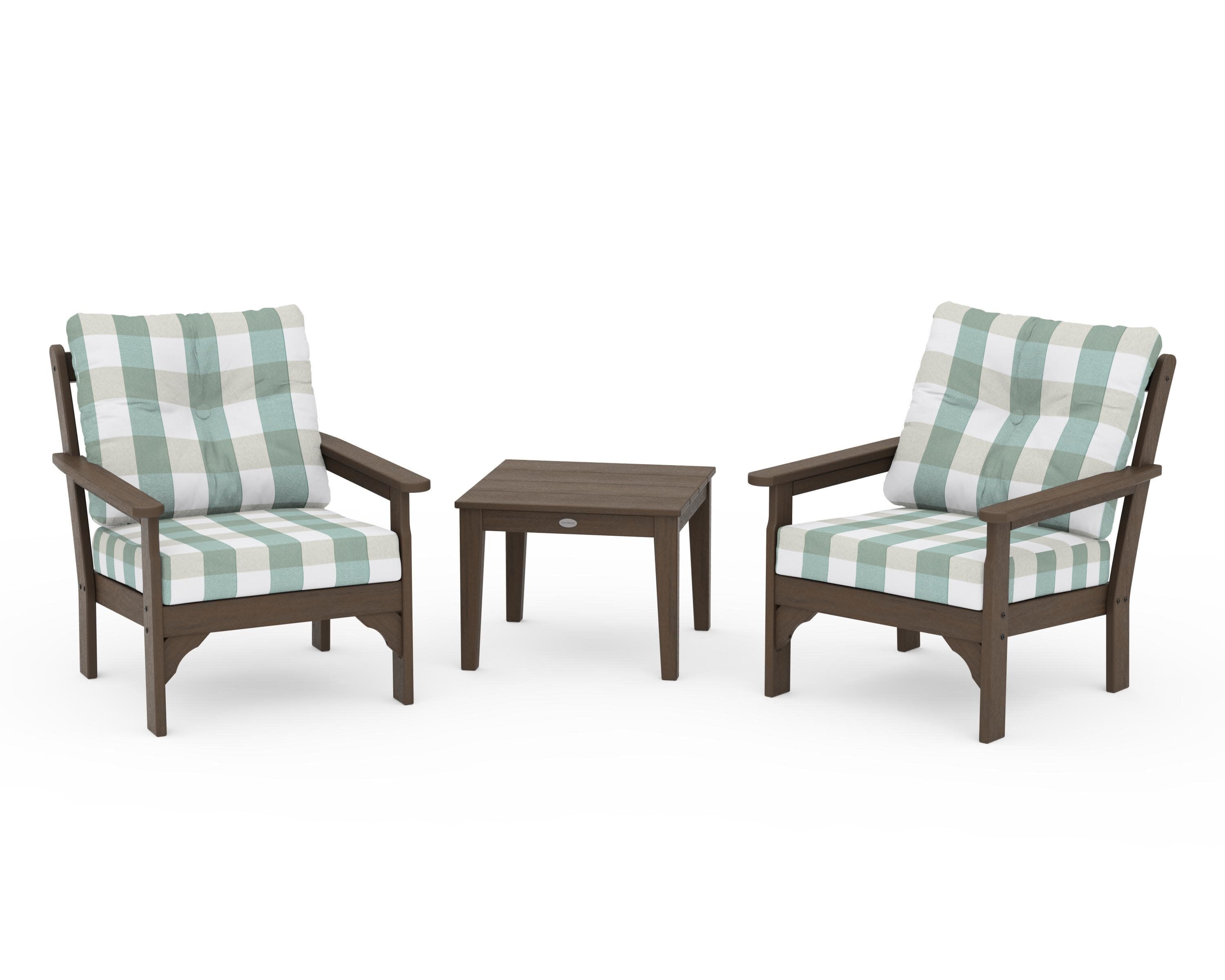 Vineyard 3-Piece Deep Seating Set in Kona / Buffalo Plaid Glacier Spa
