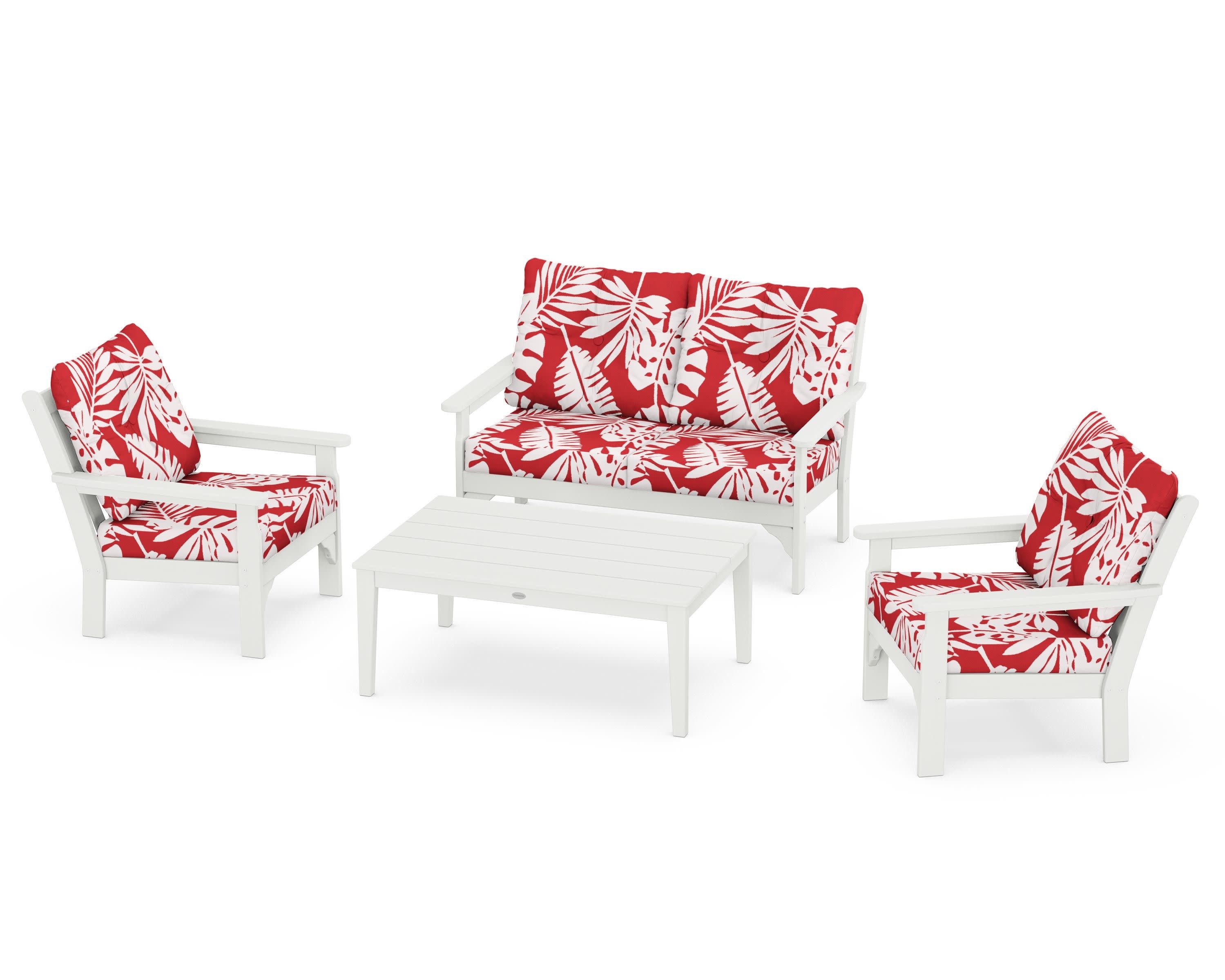 Vineyard 4-Piece Deep Seating Set in Vintage White / Leaf Crimson