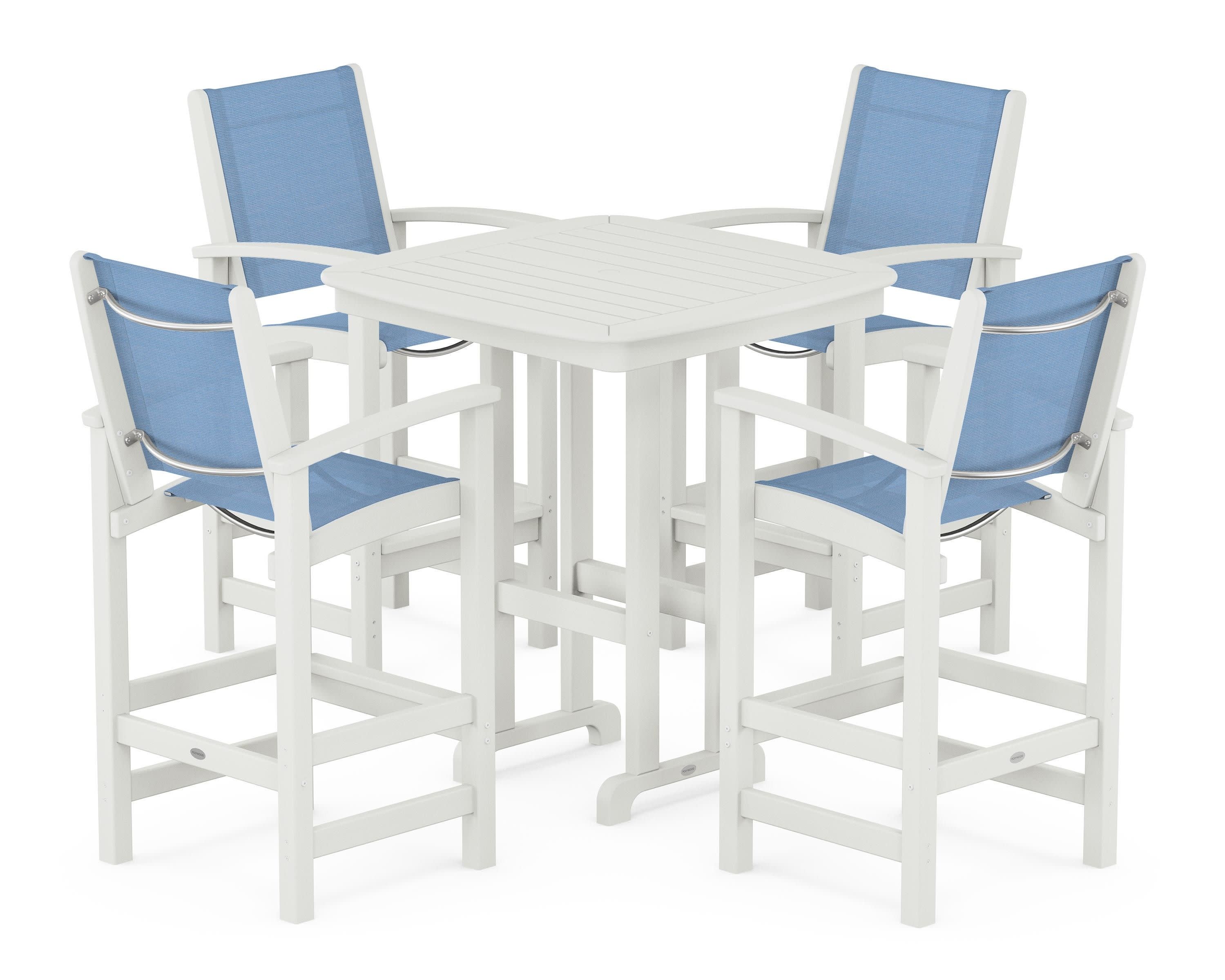Coastal 5-Piece Bar Set in Vintage White / Poolside Sling