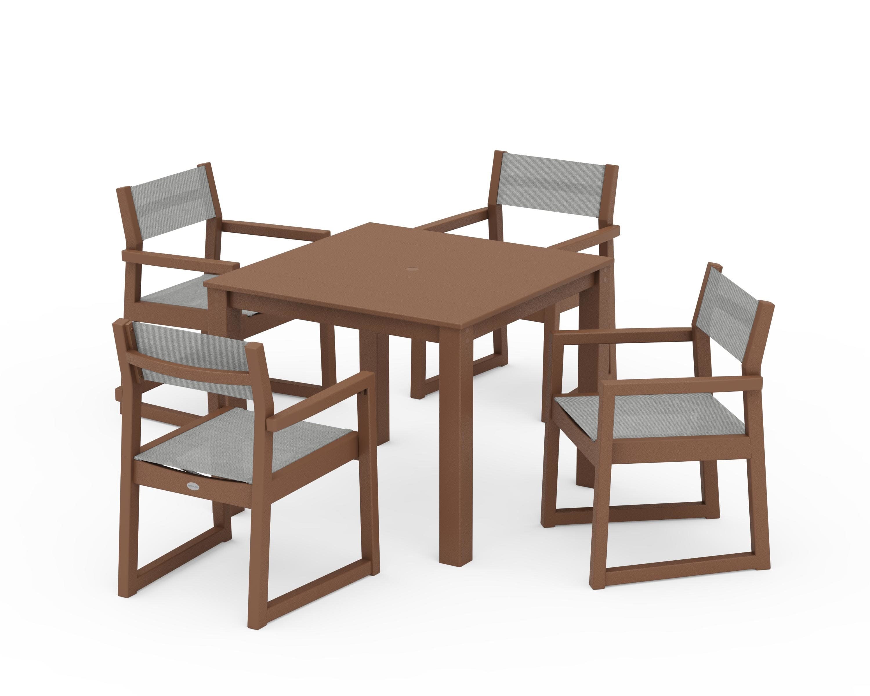 EDGE Sling Arm Chair 5-Piece Parsons Dining Set in Teak / Metallic Sling
