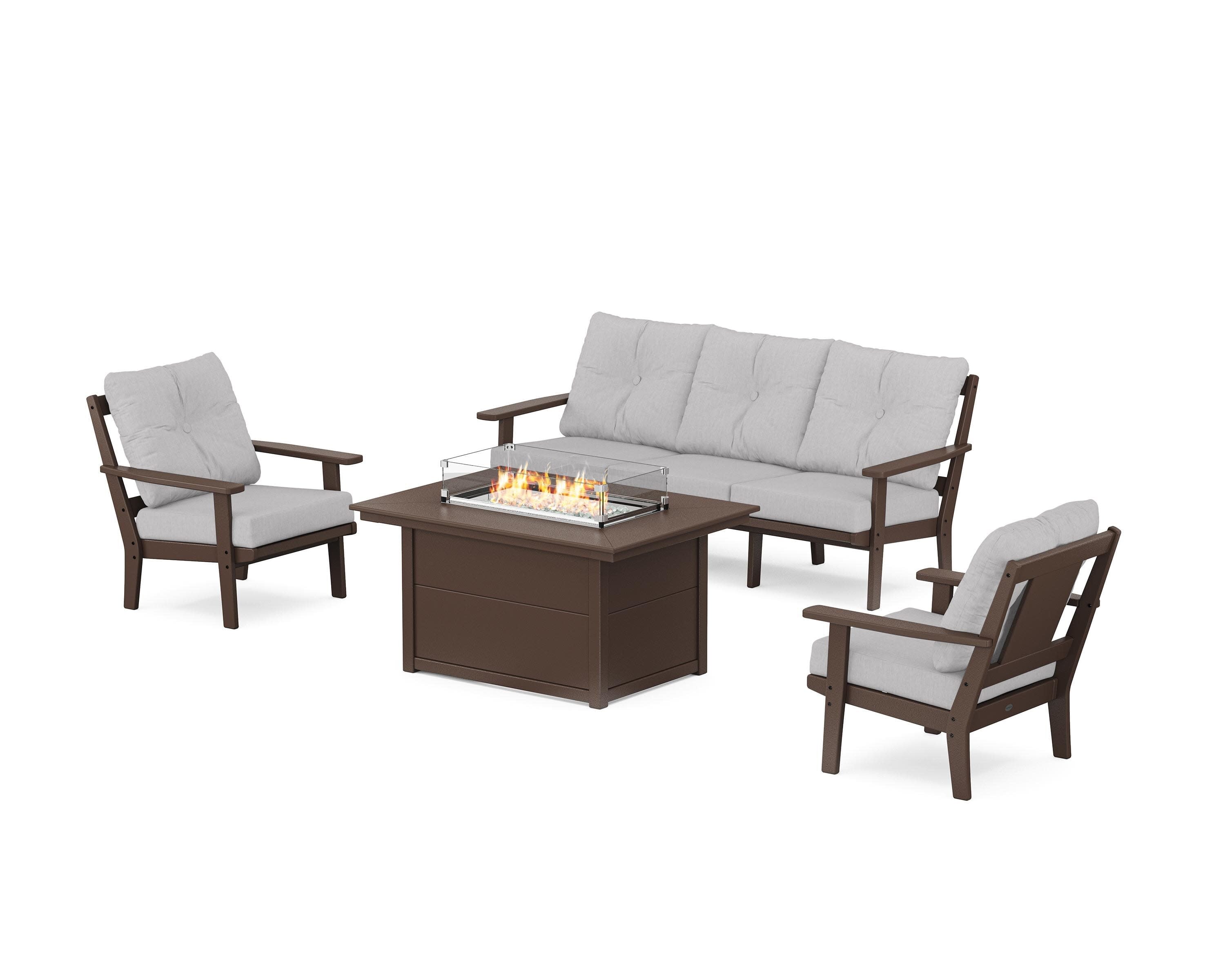 Prairie Deep Seating Fire Pit Table Set in Mahogany / Granite