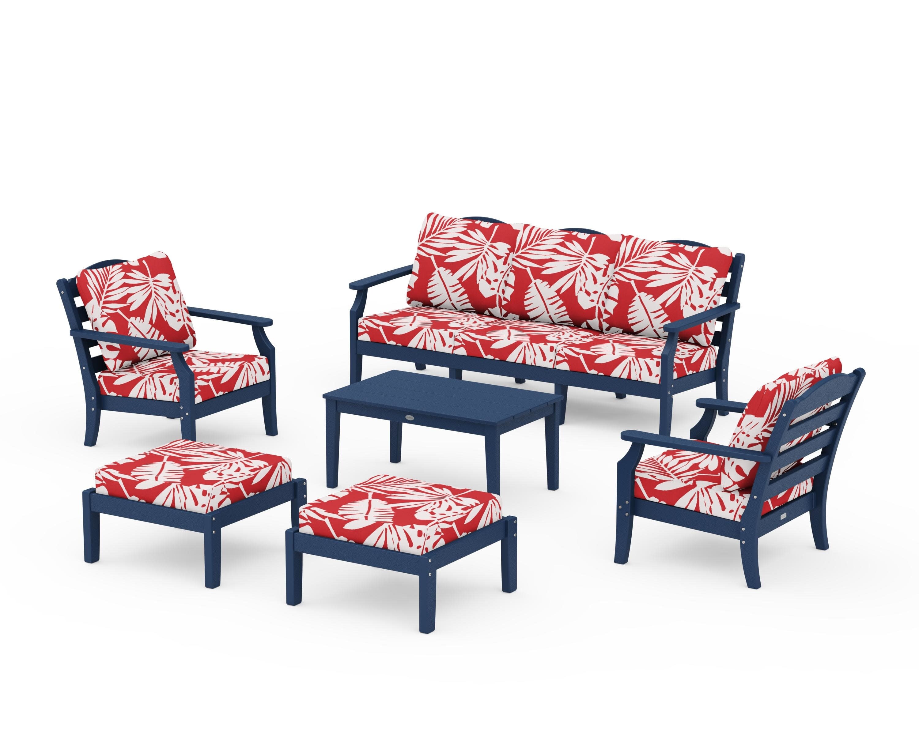 Savannah 6-Piece Lounge Sofa Set in Navy / Leaf Crimson