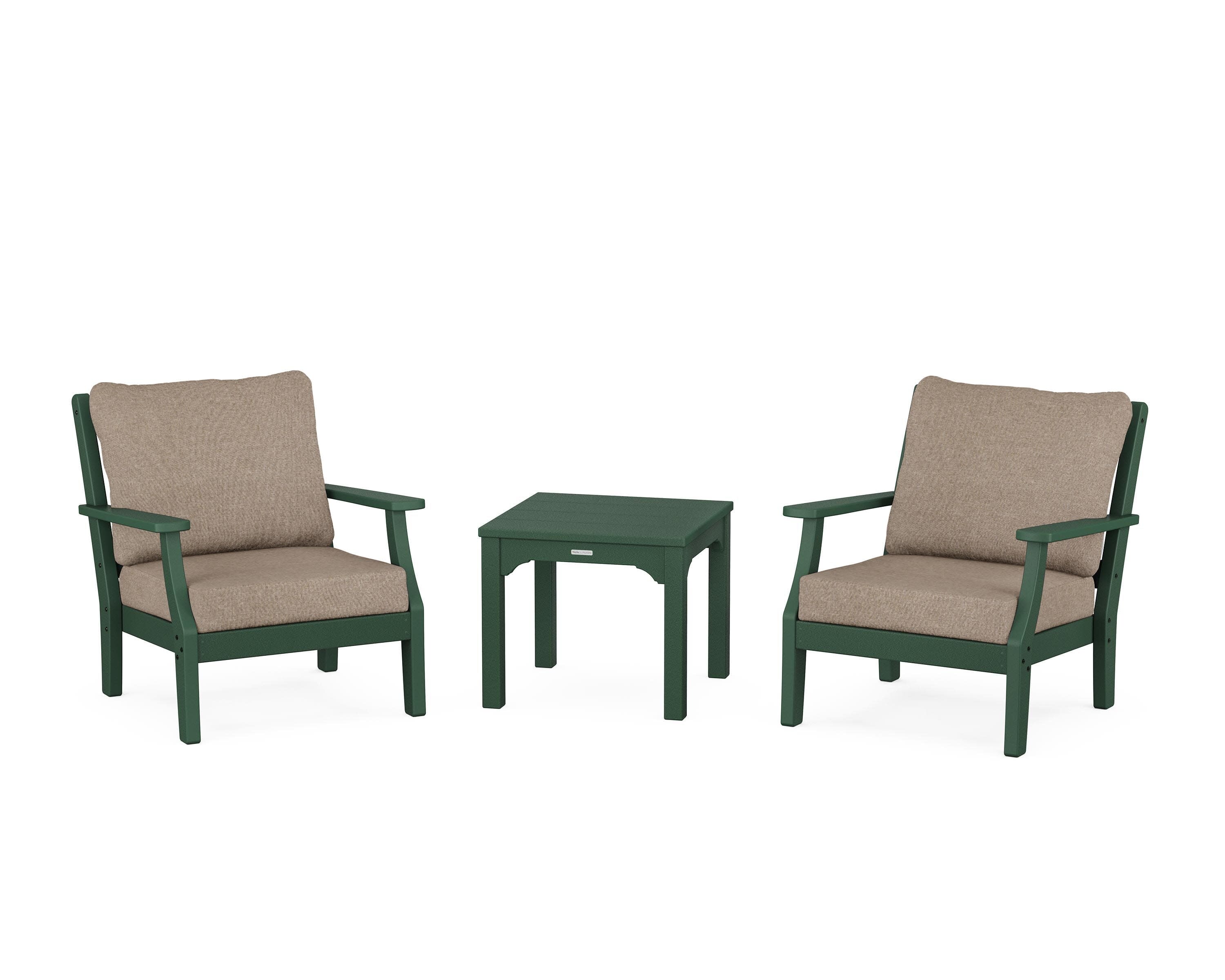 Chinoiserie 3-Piece Deep Seating Set in Green / Spiced Burlap