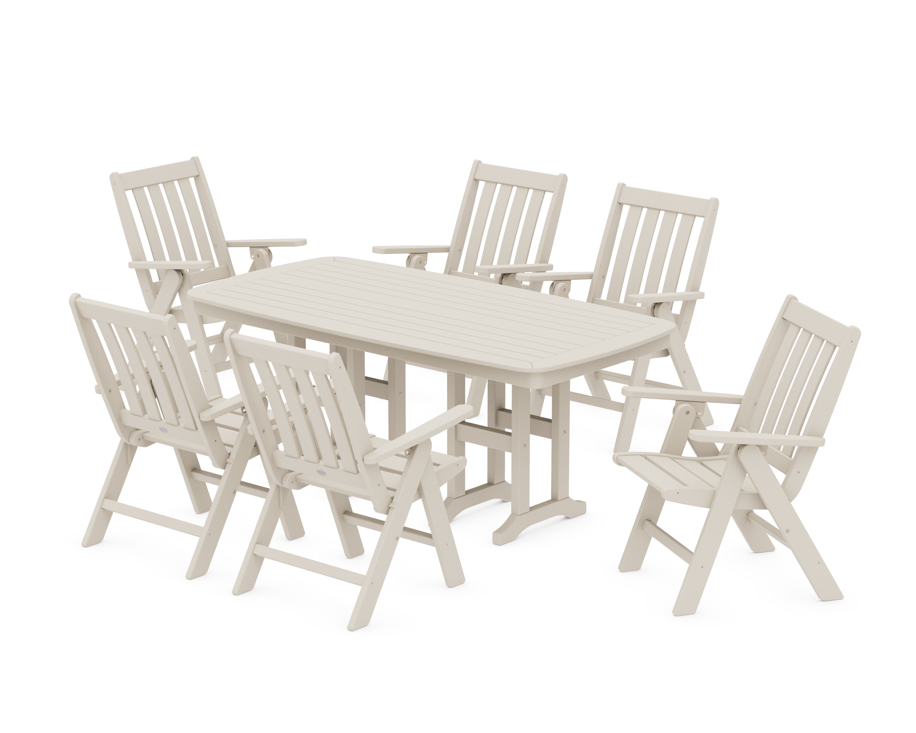 Vineyard Folding Chair 7-Piece Dining Set in Sand