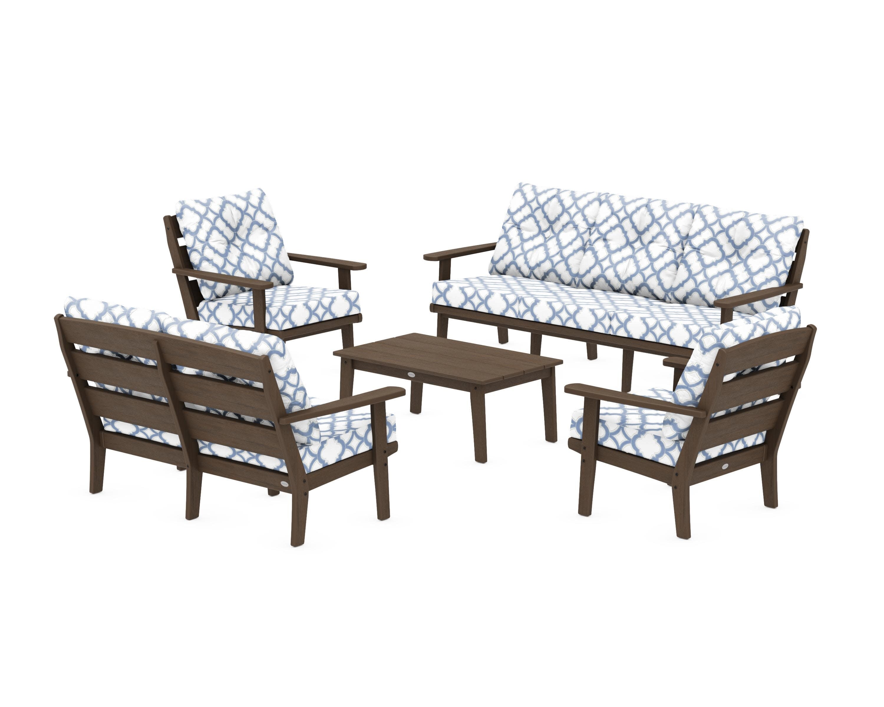 Lakeside 5-Piece Lounge Sofa Set in Kona / Trellis Sky Blue