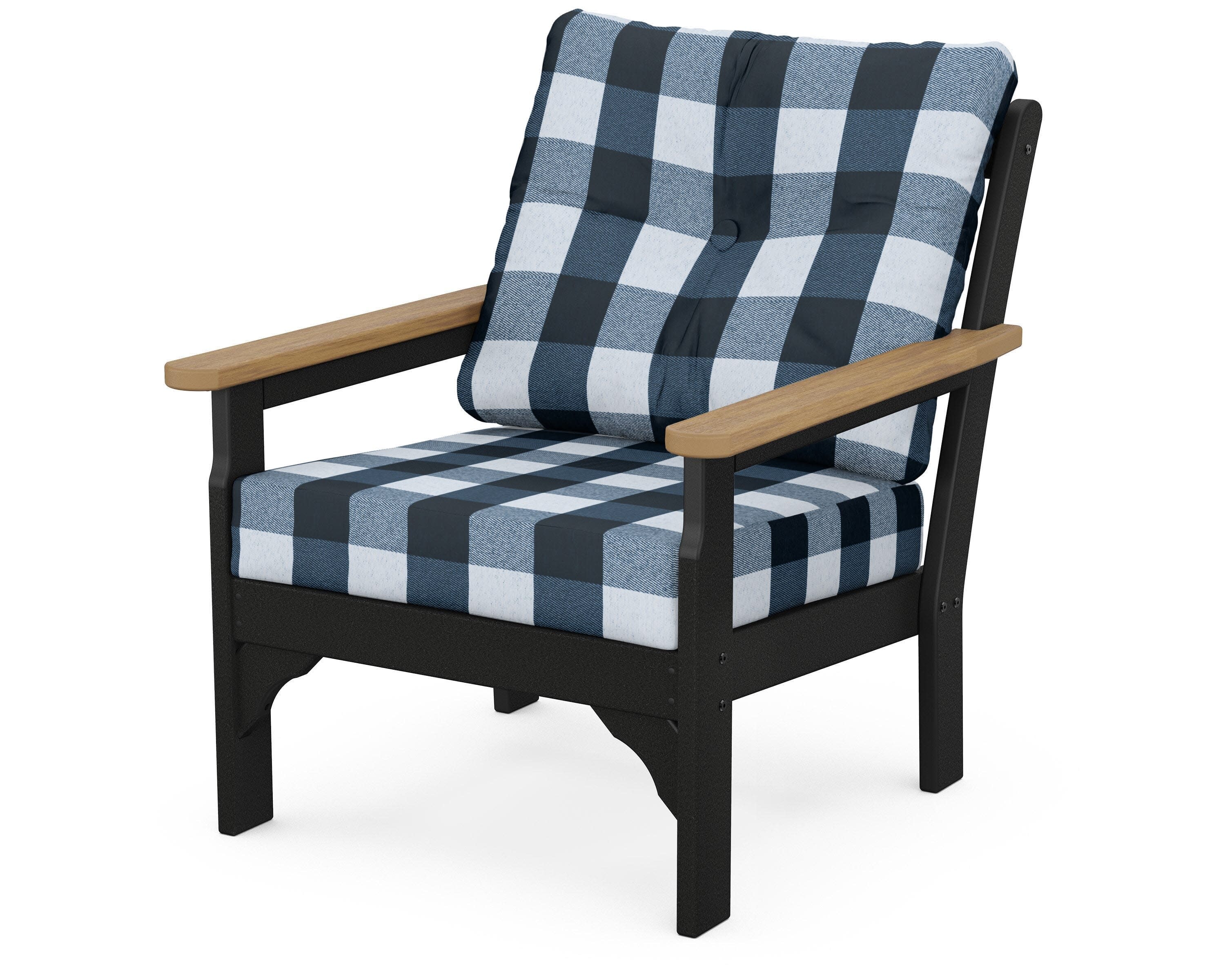 Vineyard Deep Seating Chair in Black / Natural / Buffalo Plaid Marine Indigo