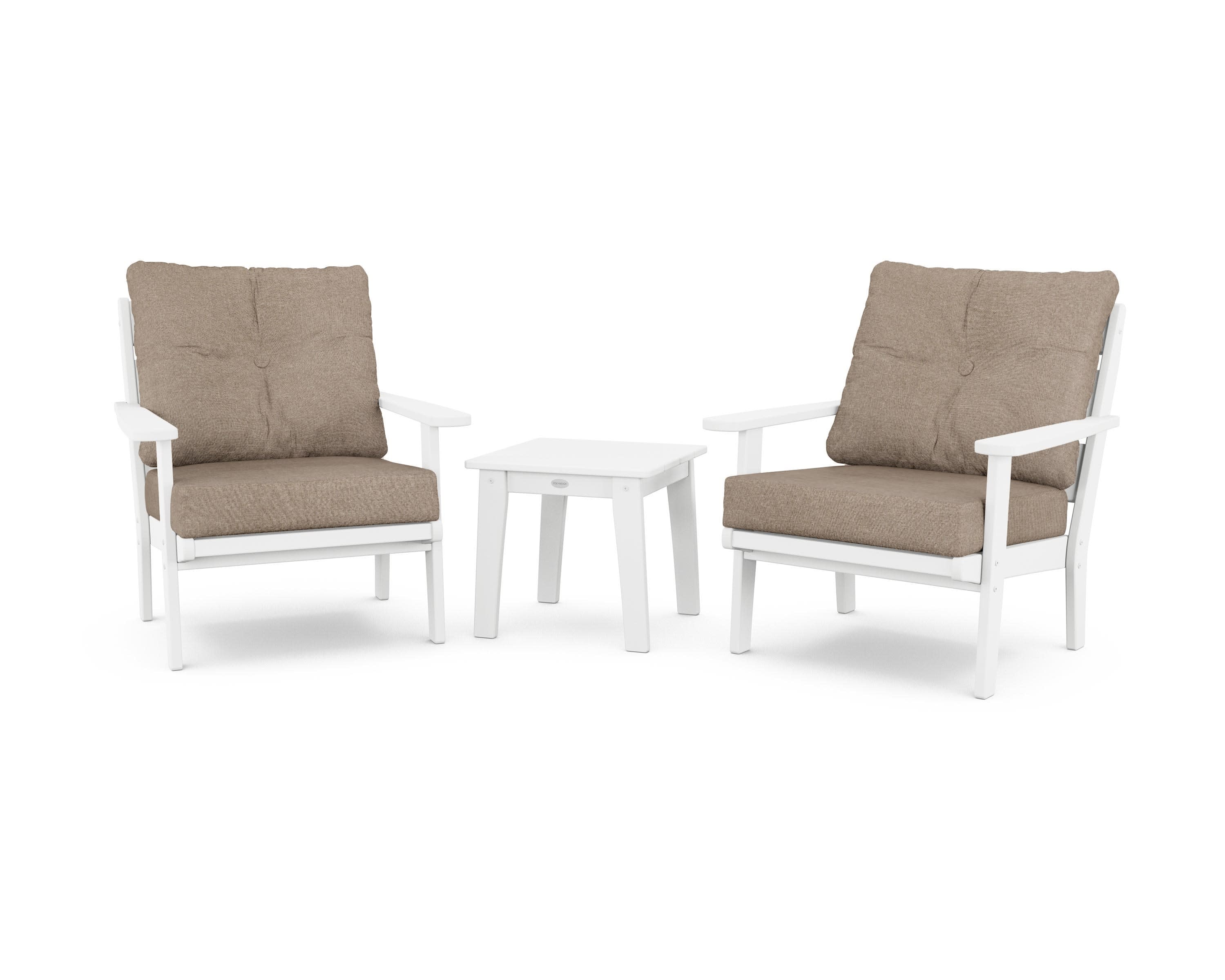 Lakeside 3-Piece Deep Seating Chair Set in White / Spiced Burlap