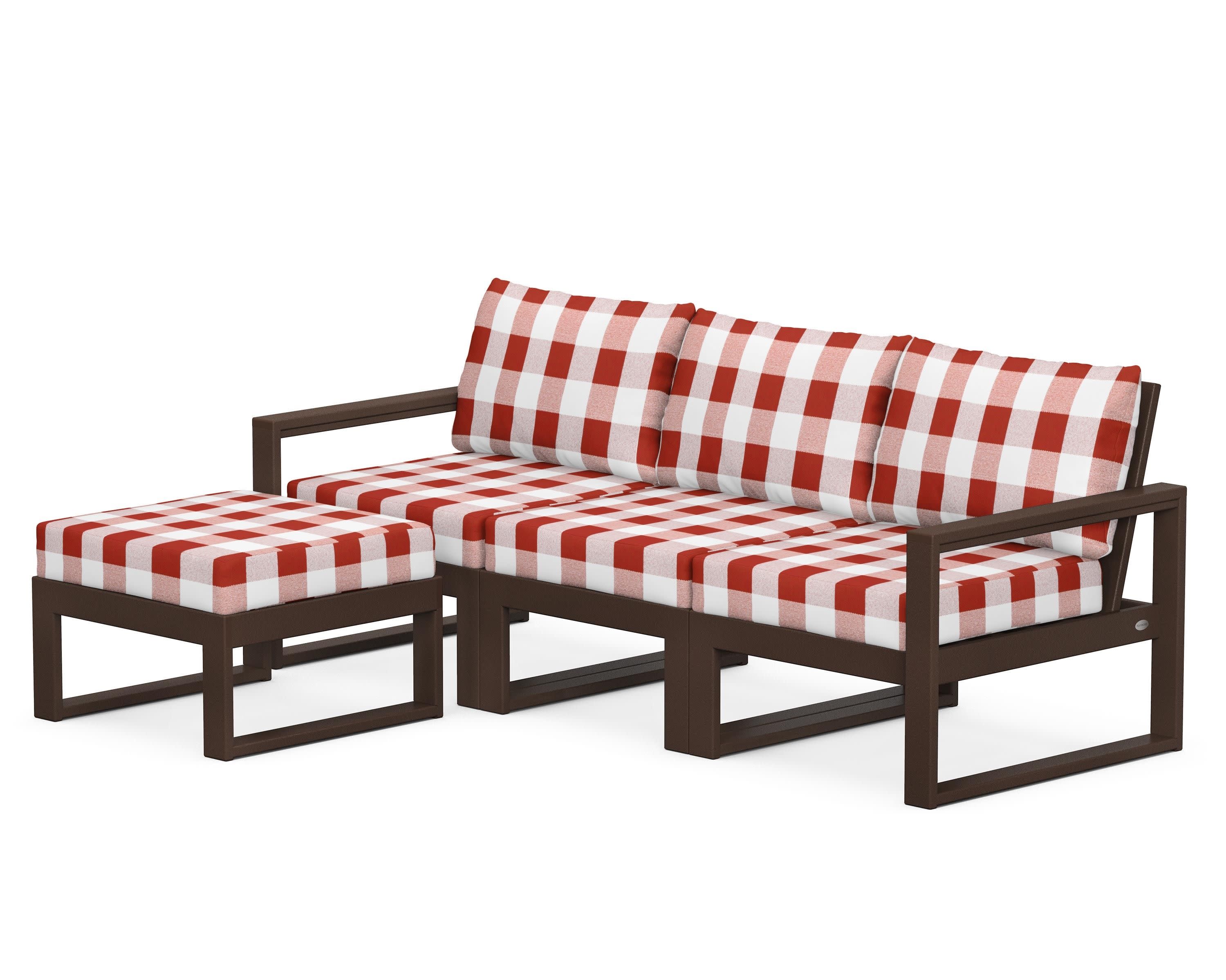 EDGE 4-Piece Modular Deep Seating Set with Ottoman in Mahogany / Buffalo Plaid Crimson