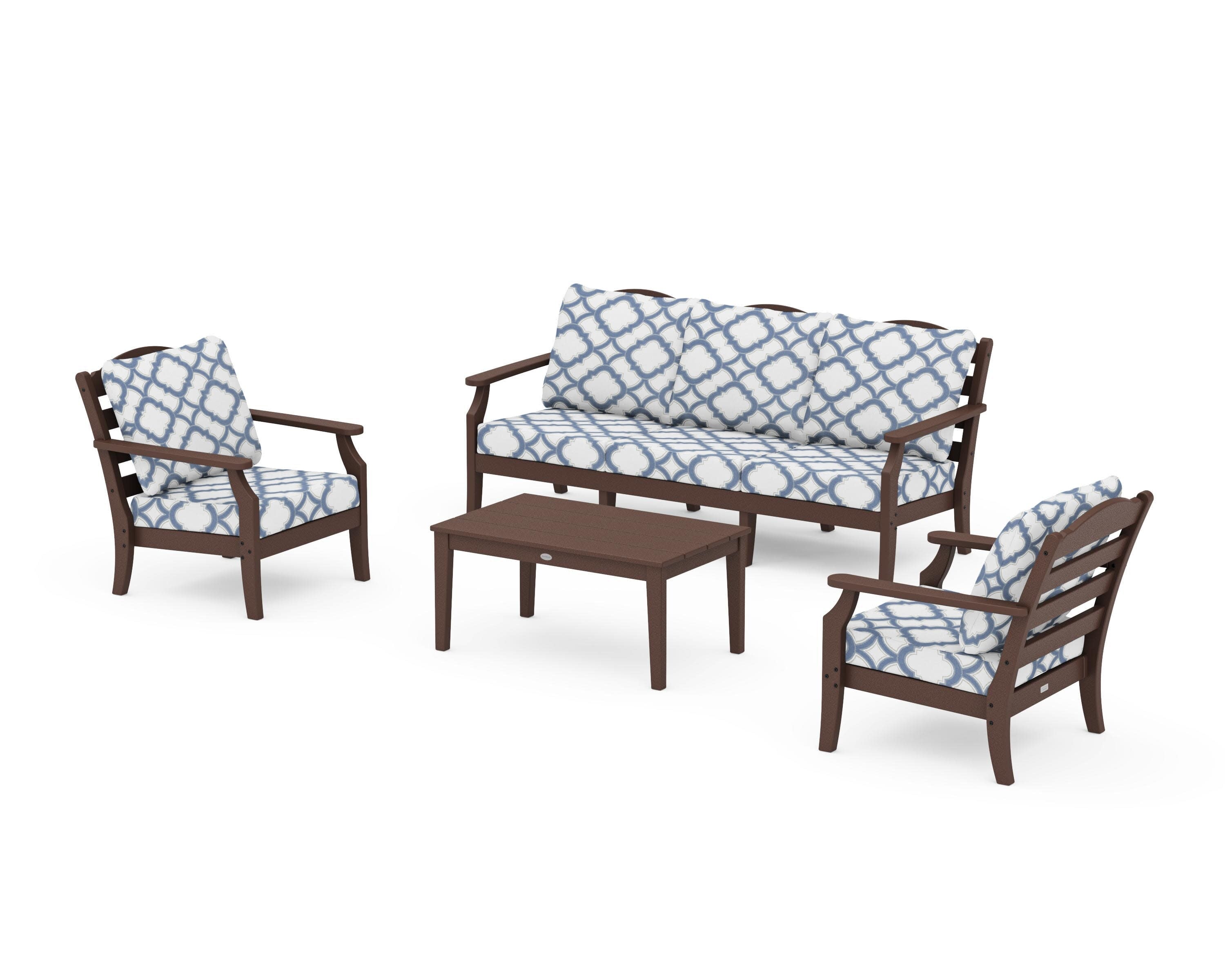 Savannah 4-Piece Deep Seating Set with Sofa in Mahogany / Trellis Sky Blue