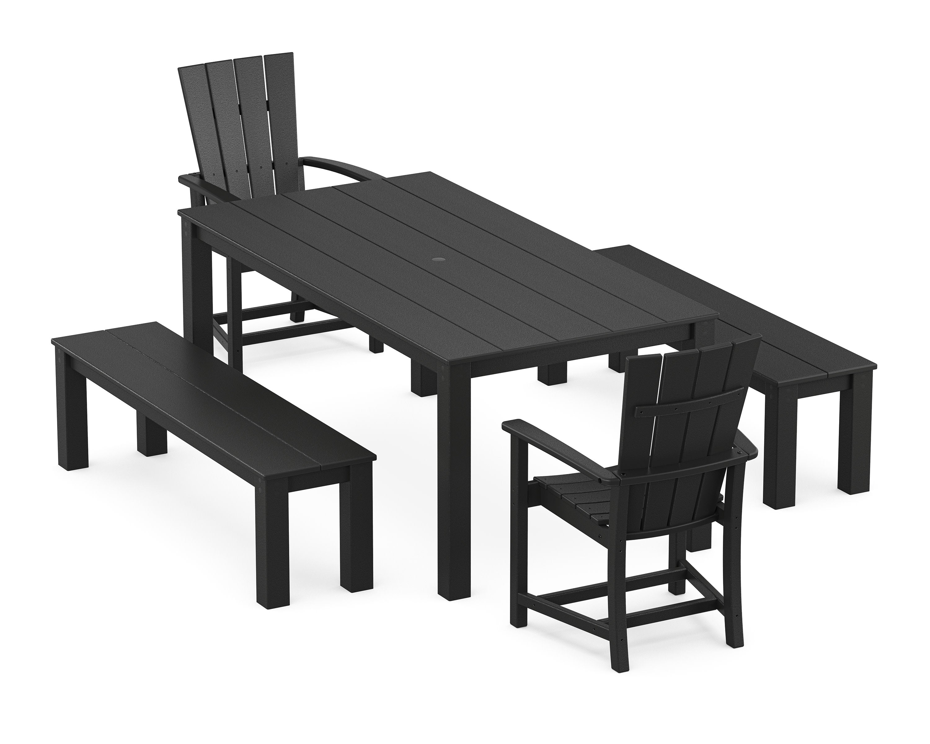 Quattro 5-Piece Parsons Dining Set with Benches in Black