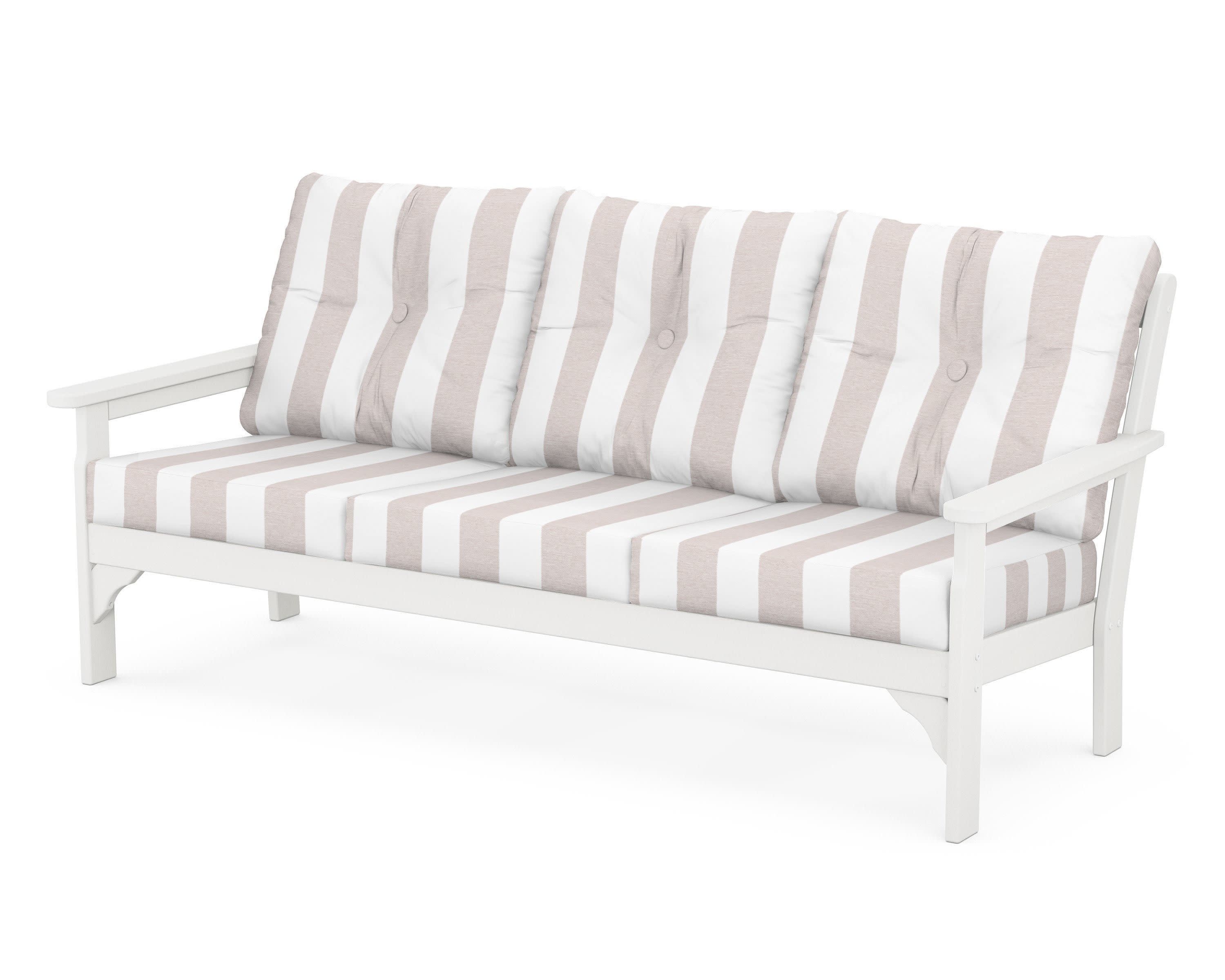 Vineyard Deep Seating Sofa in White / Cabana Stripe Dune Burlap