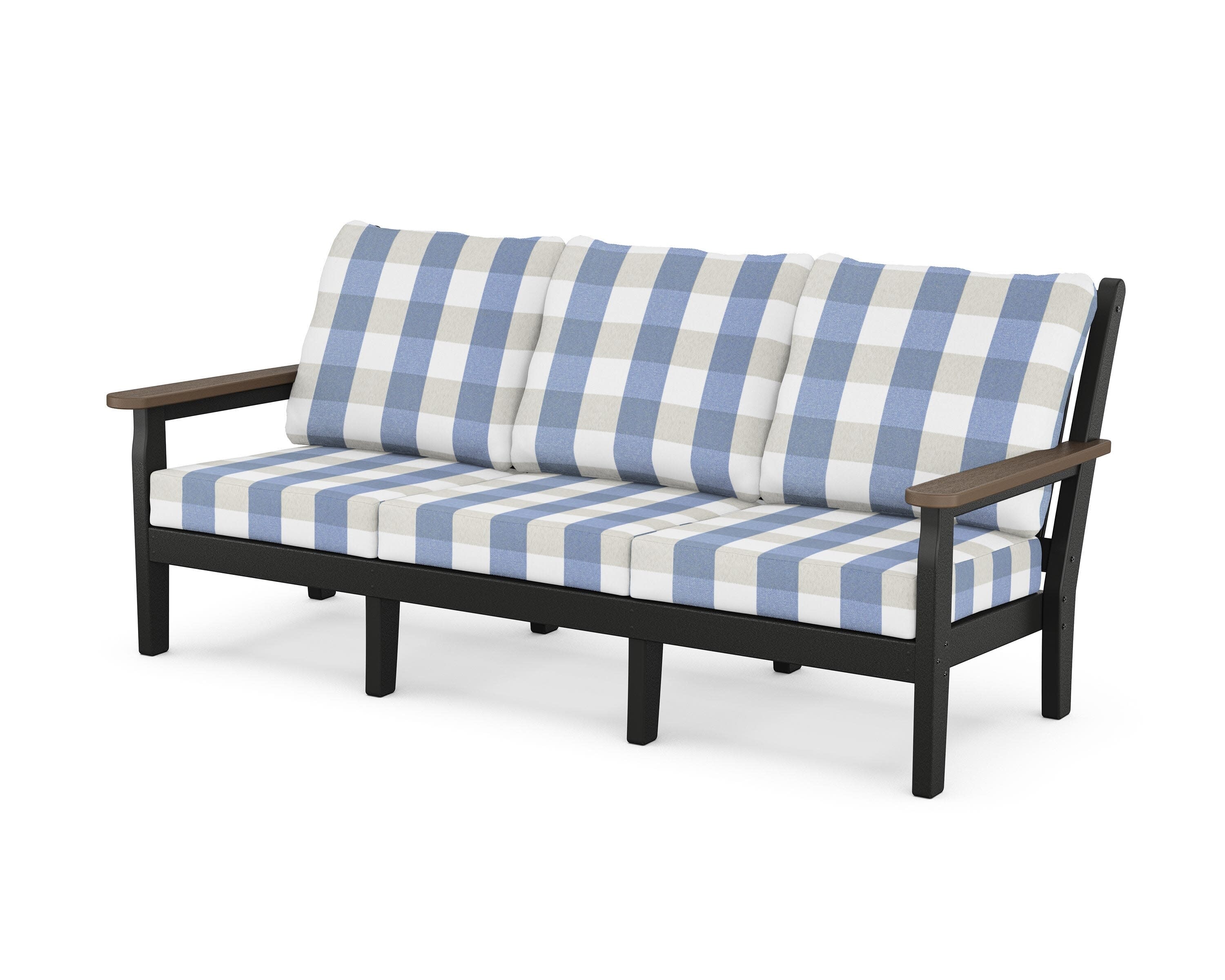 Chippendale Deep Seating Sofa in Black / Kona / Buffalo Plaid Sky Blue