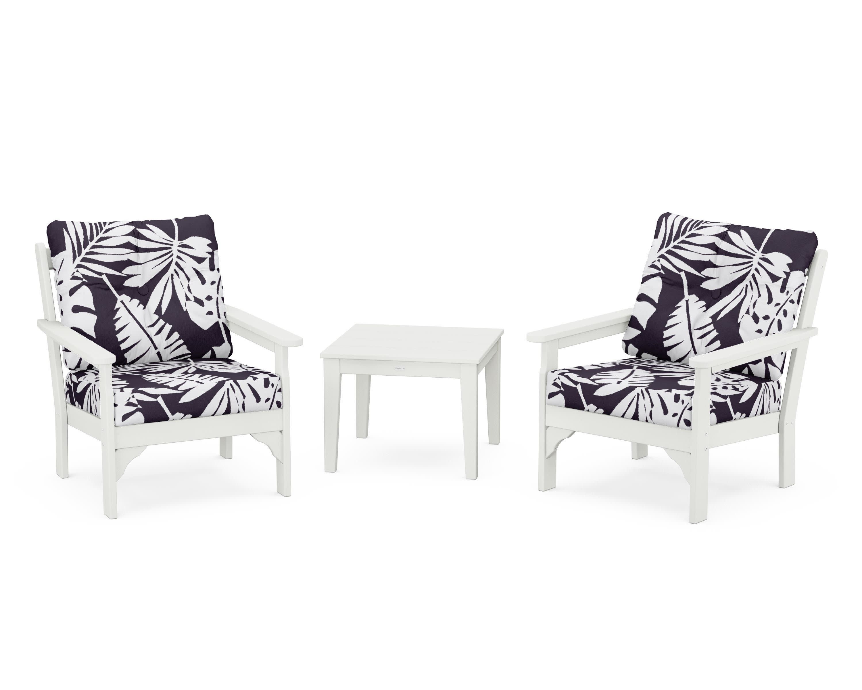 Vineyard 3-Piece Deep Seating Set in Vintage White / Leaf Navy