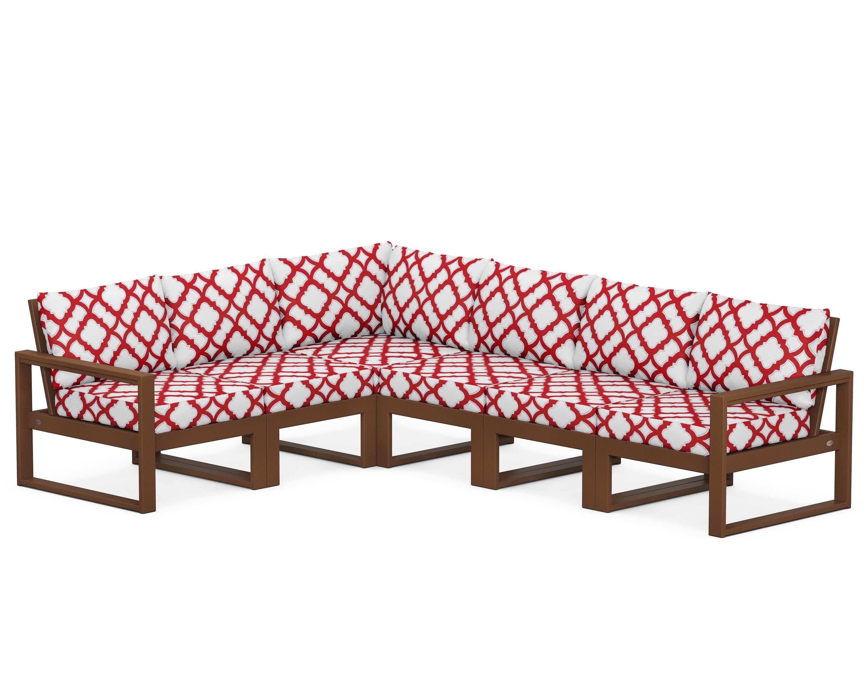 EDGE 6-Piece Modular Deep Seating Set in Teak / Trellis Crimson