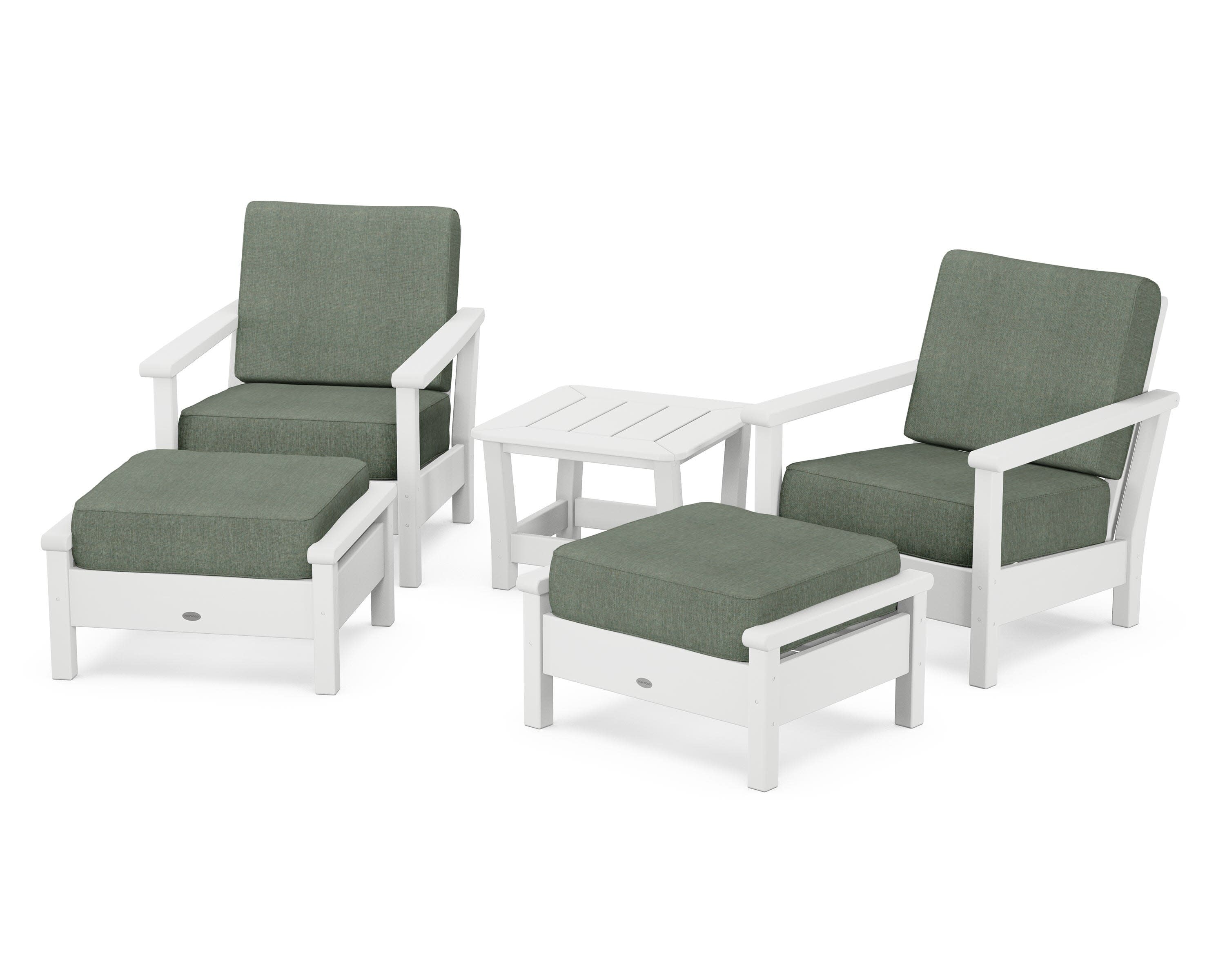 Harbour 5-Piece Deep Seating Chair Set in White / Cast Sage