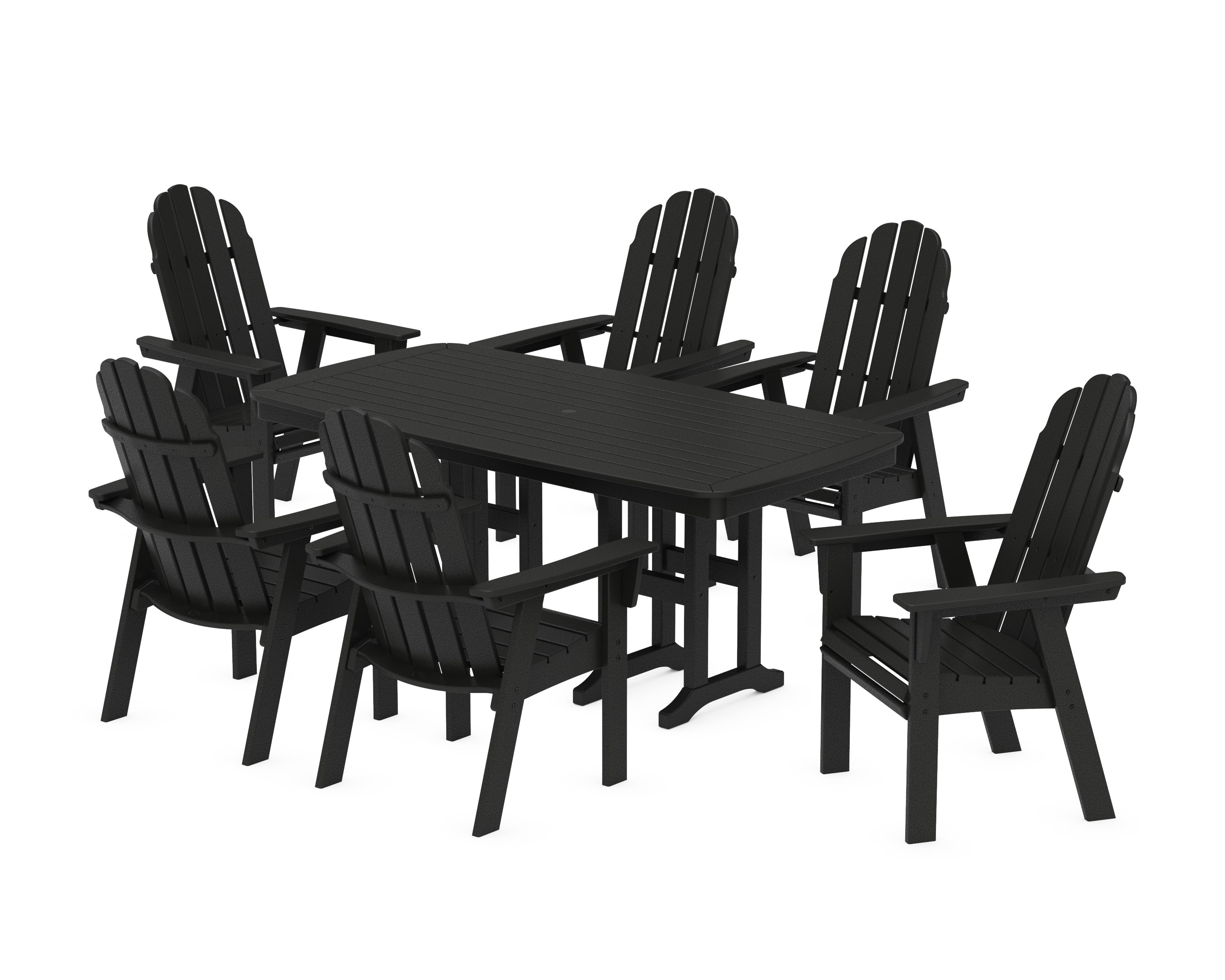 Vineyard Curveback Adirondack Chair 7-Piece Dining Set in Black