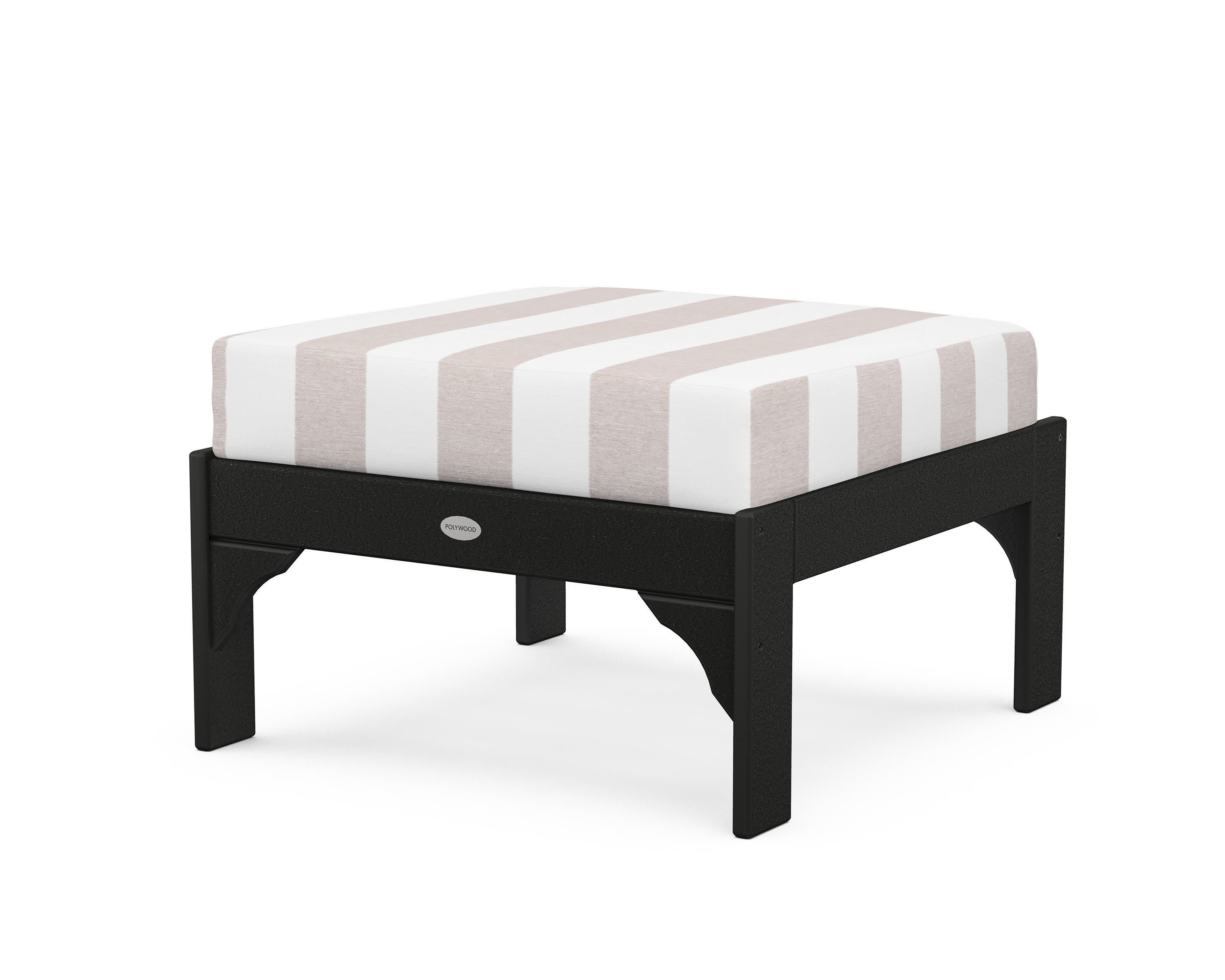 Vineyard Deep Seating Ottoman in Black / Cabana Stripe Dune Burlap