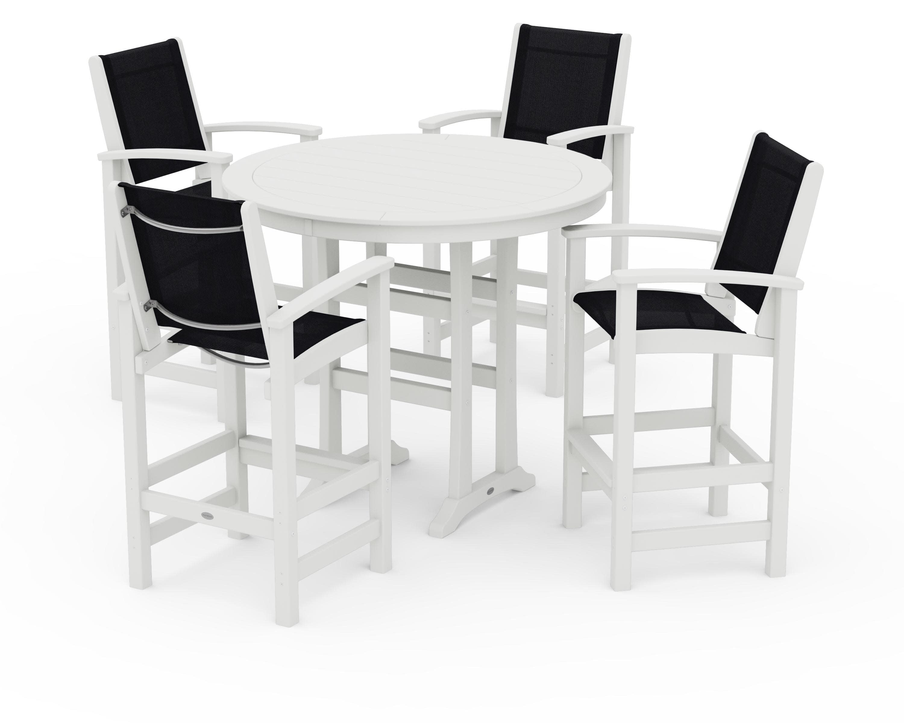 Coastal 5-Piece Nautical Trestle Bar Set in Vintage White / Black Sling