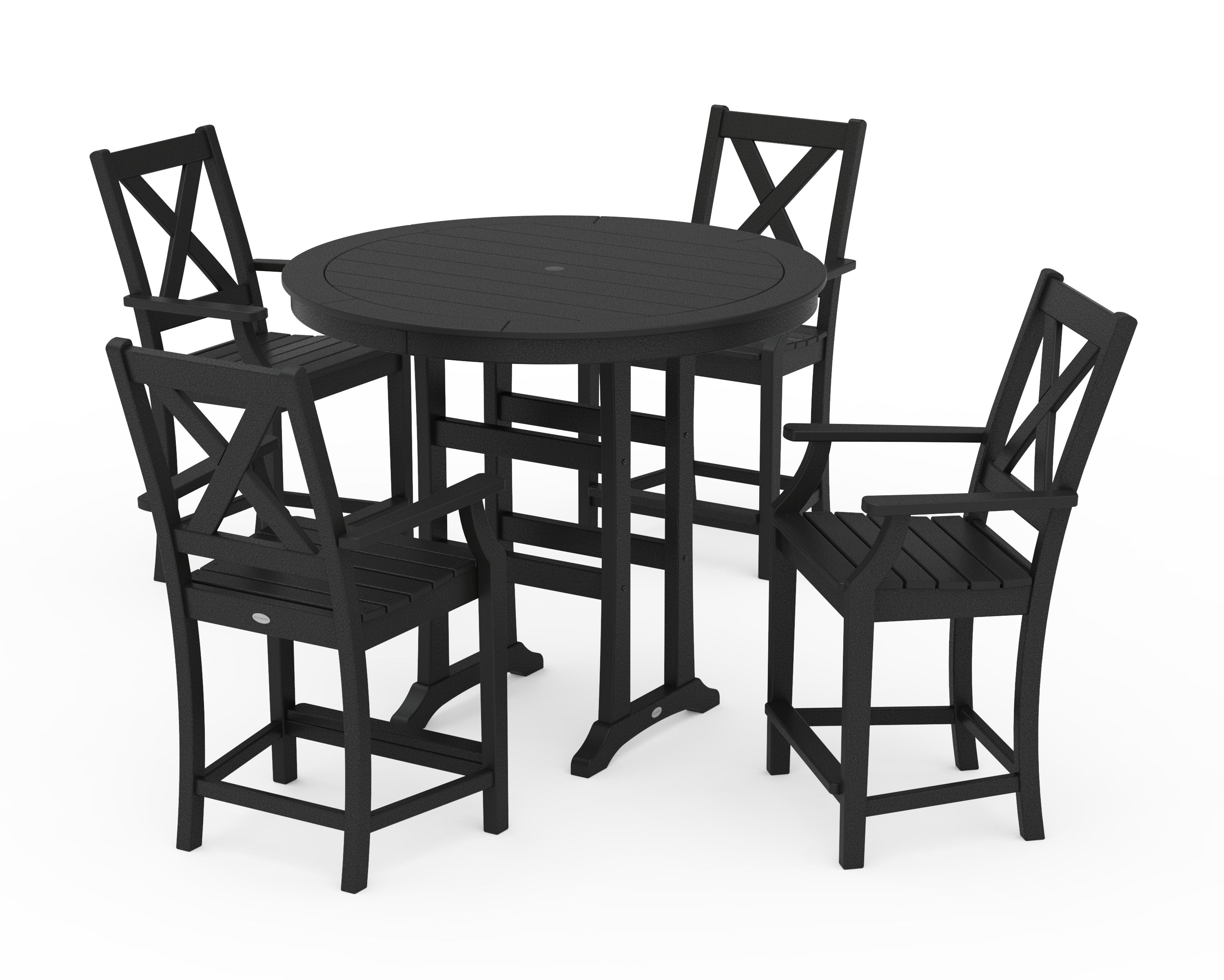 Braxton 5-Piece Nautical Trestle Arm Chair Counter Set in Black