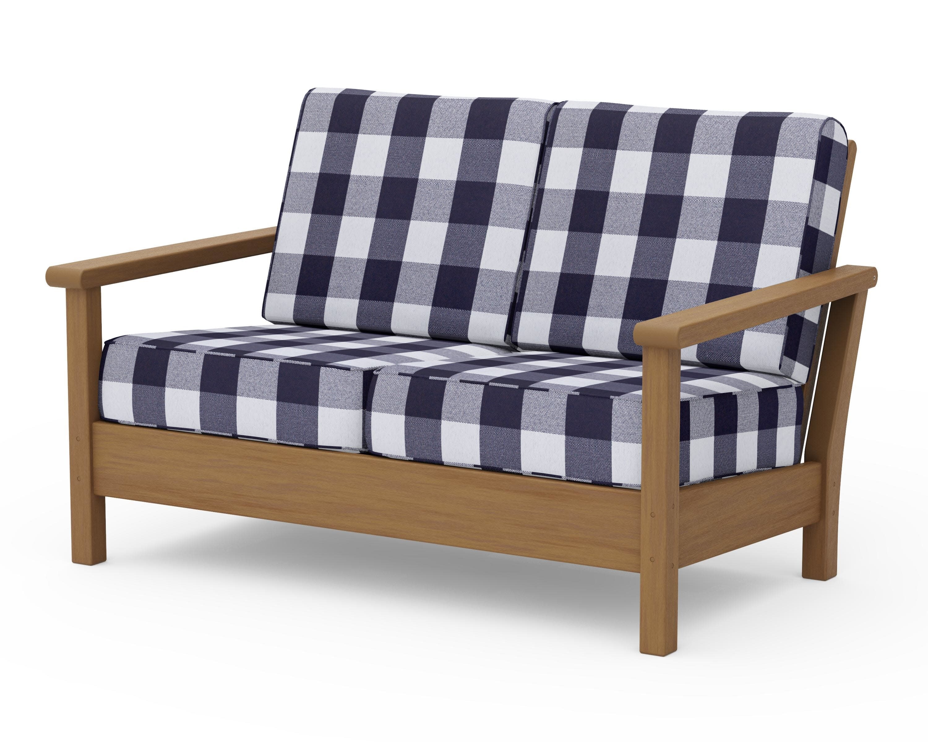 Harbour Deep Seating Loveseat in Natural / Buffalo Plaid Navy