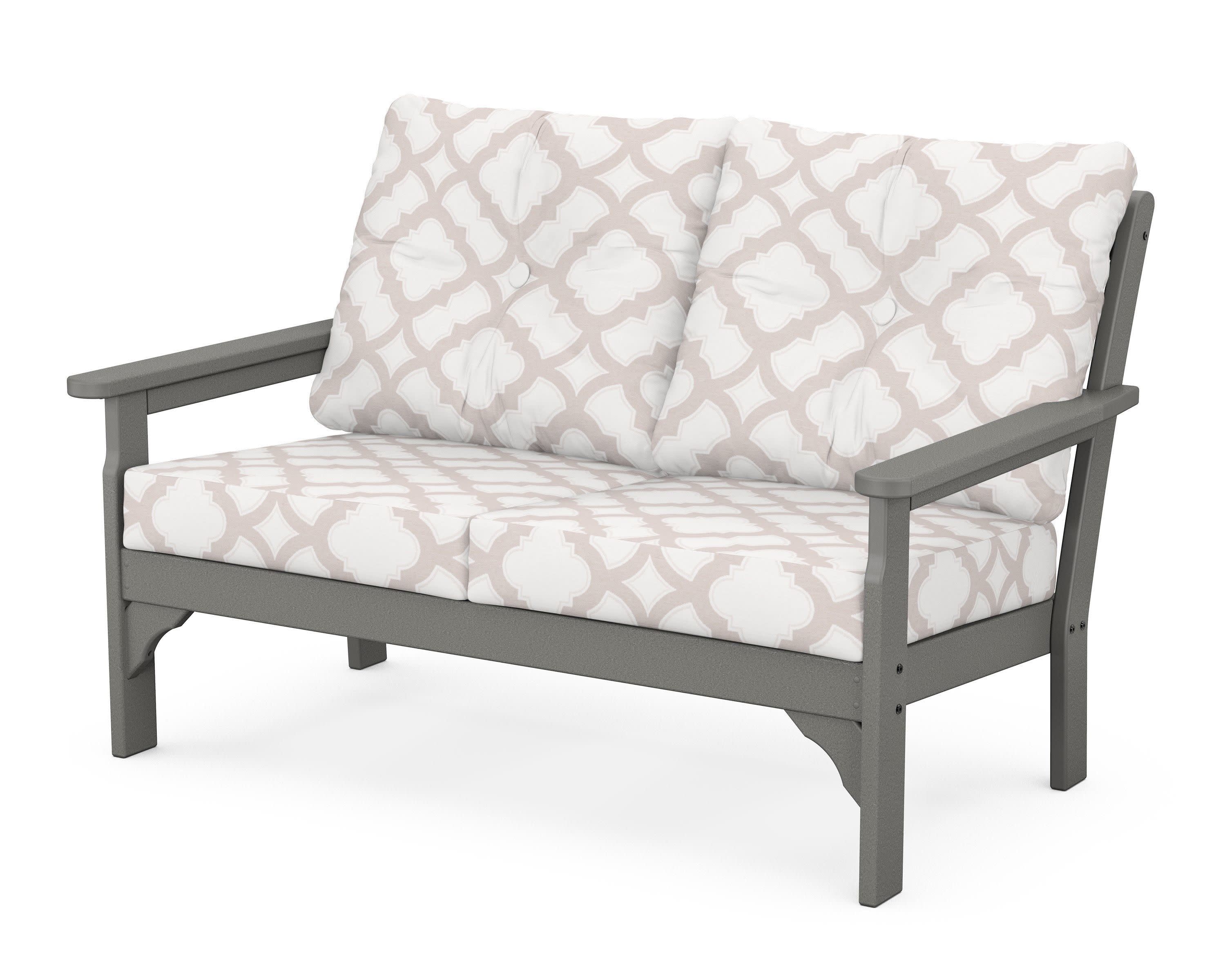 Vineyard Deep Seating Loveseat in Slate Grey / Trellis Dune Burlap