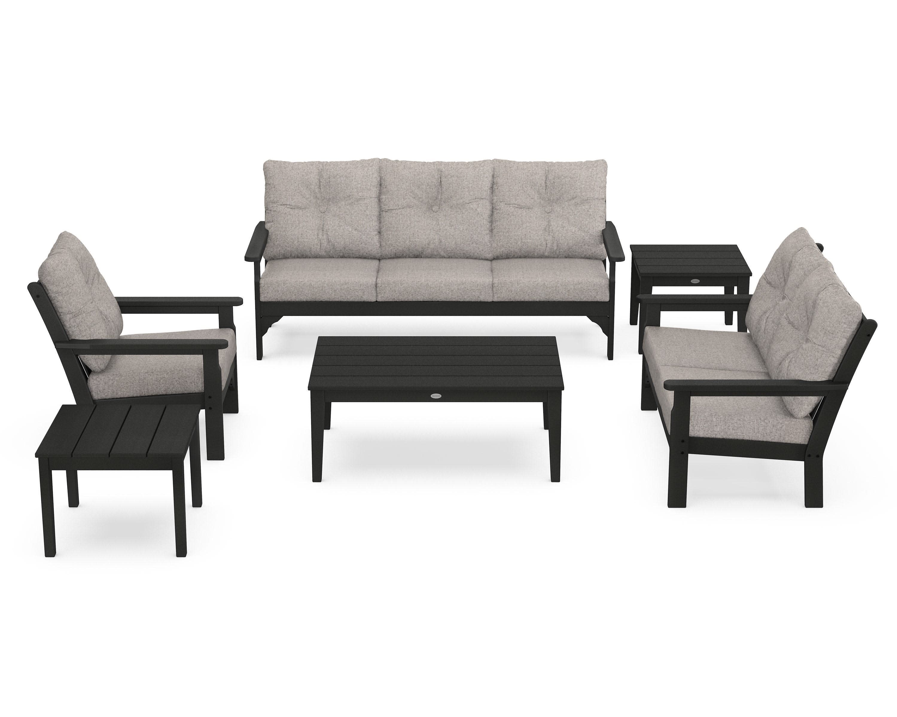 Vineyard 6-Piece Deep Seating Set in Black / Weathered Tweed