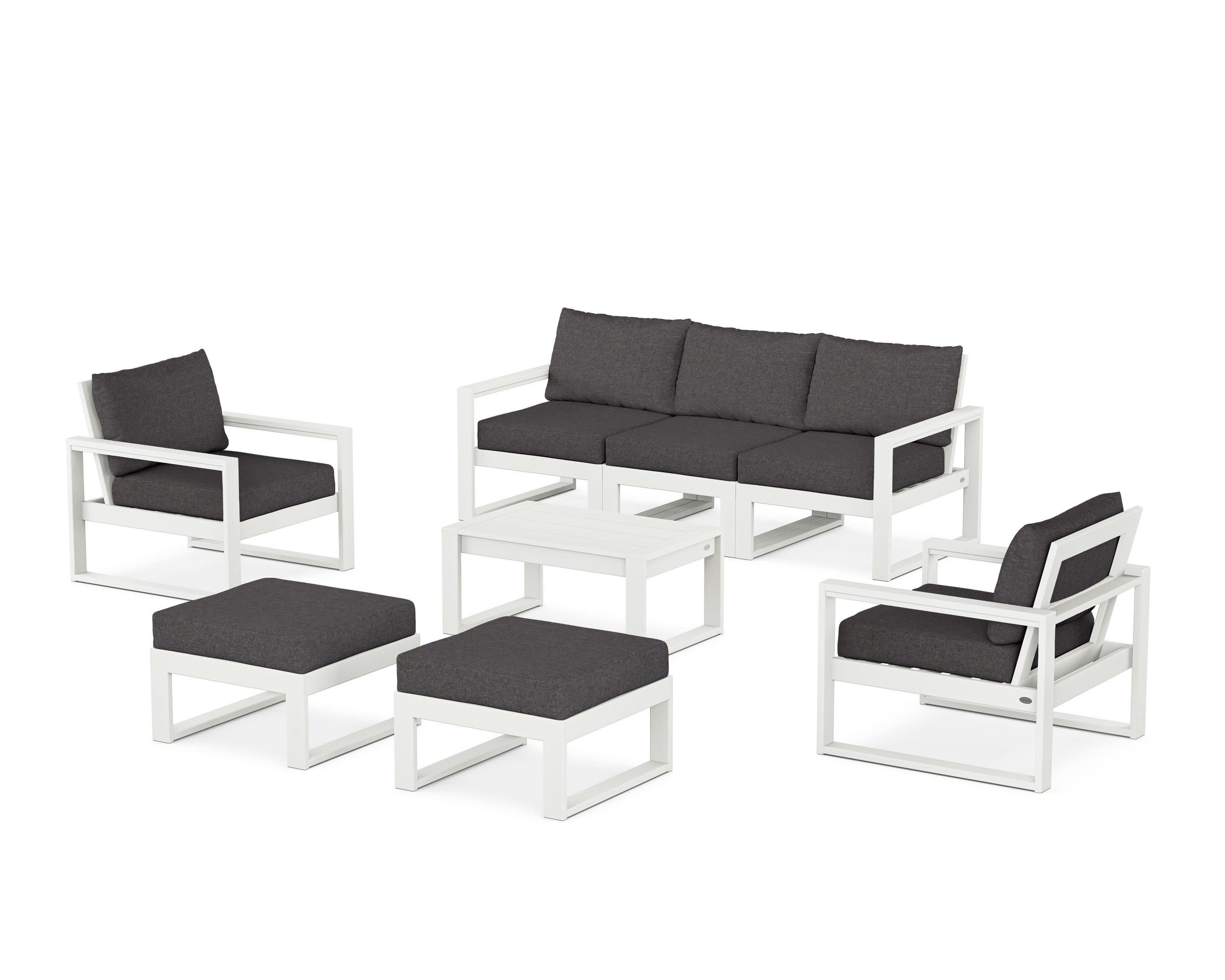 EDGE Sectional 8-Piece Lounge Sofa Set in Vintage White / Ash Charcoal